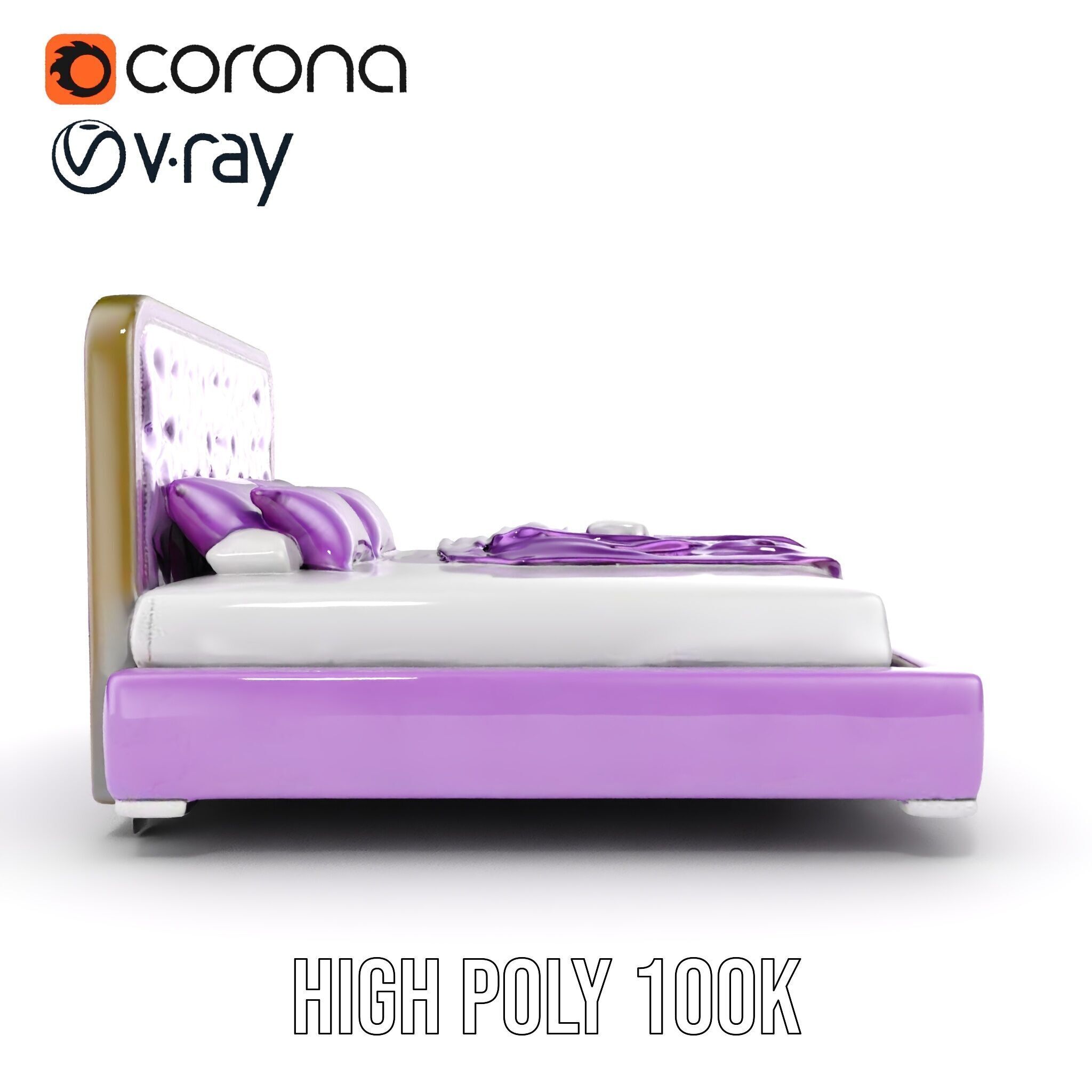 Luxurious Purple Bed Model Pack for Interior Design Low-poly 3D model_30