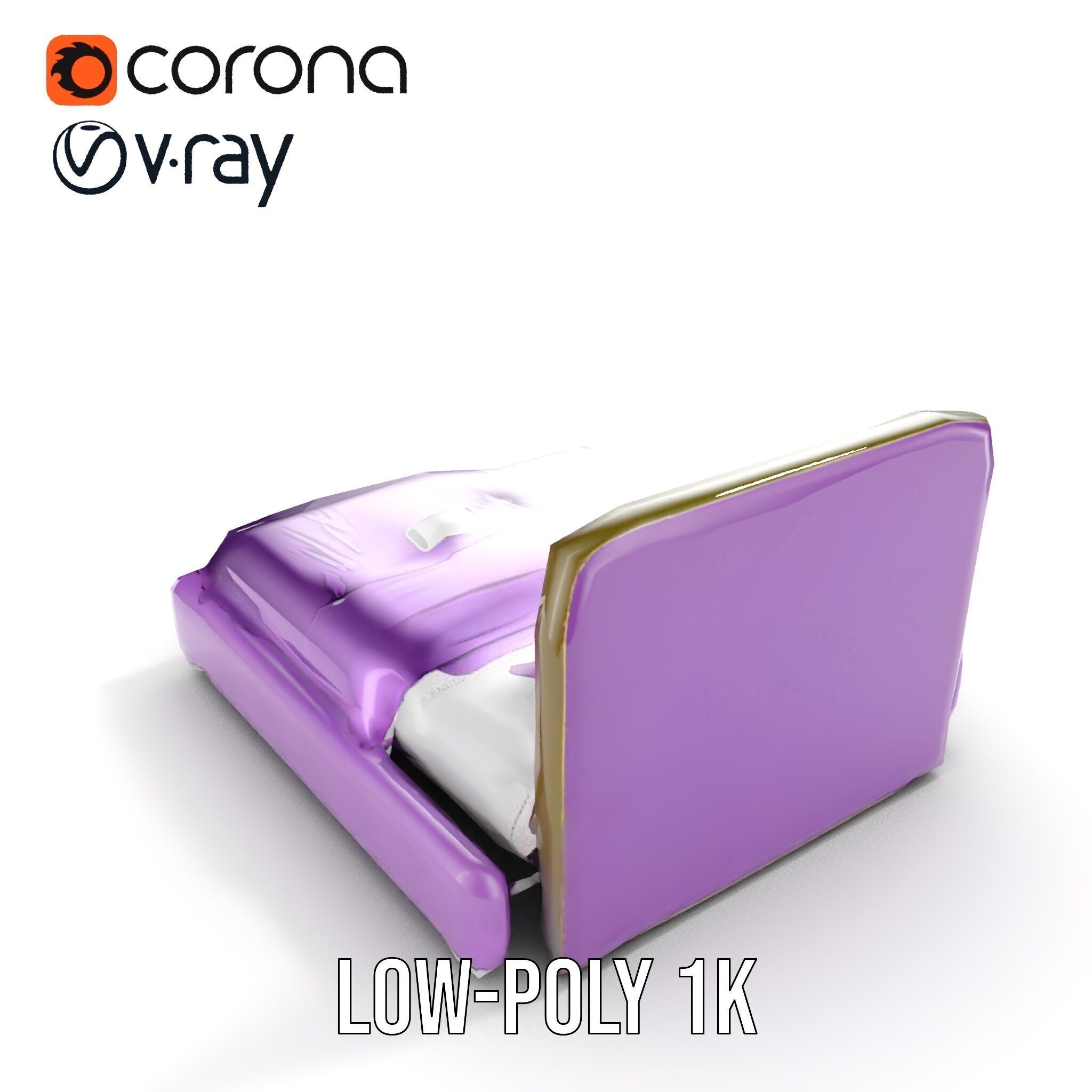 Luxurious Purple Bed Model Pack for Interior Design Low-poly 3D model_13