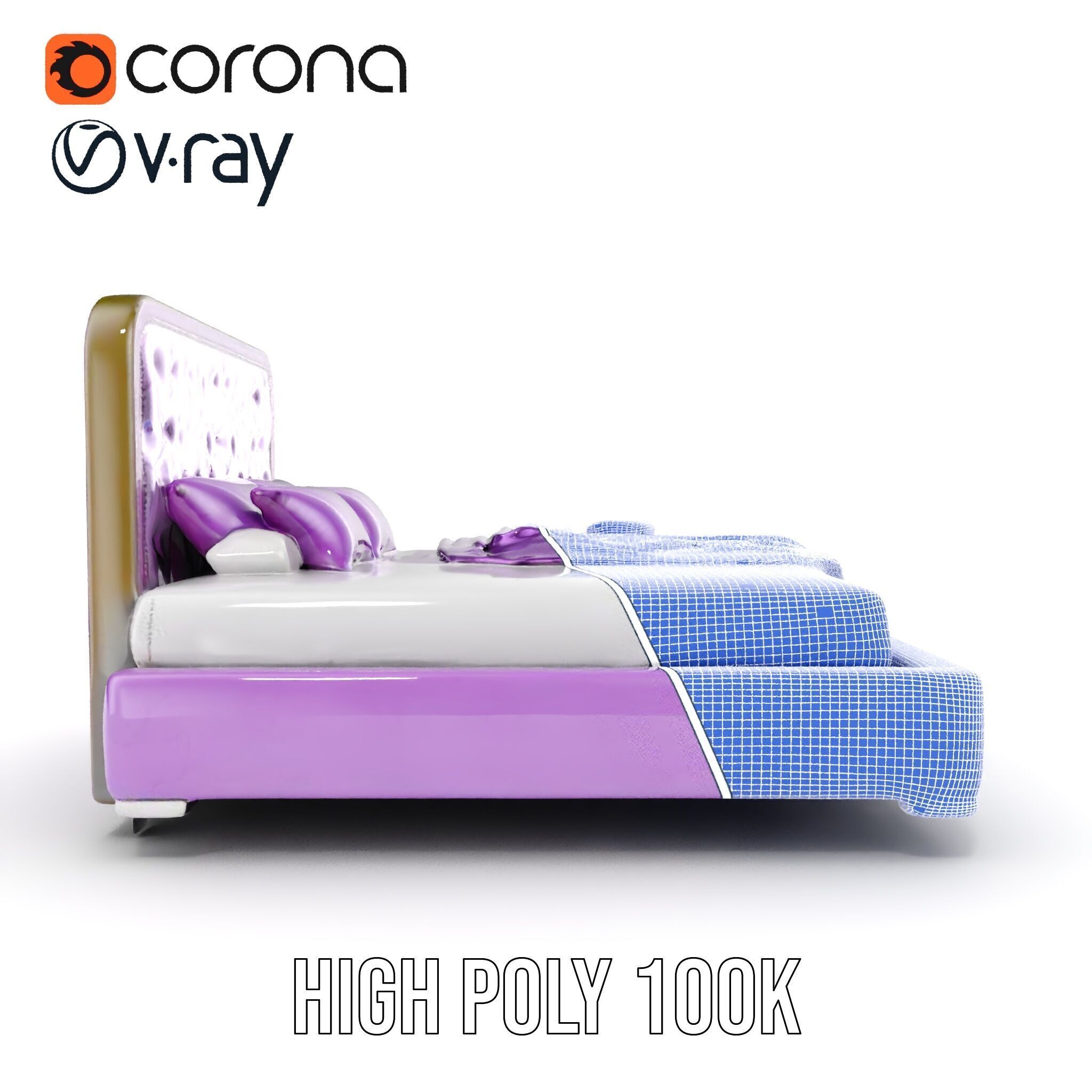 Luxurious Purple Bed Model Pack for Interior Design Low-poly 3D model_36