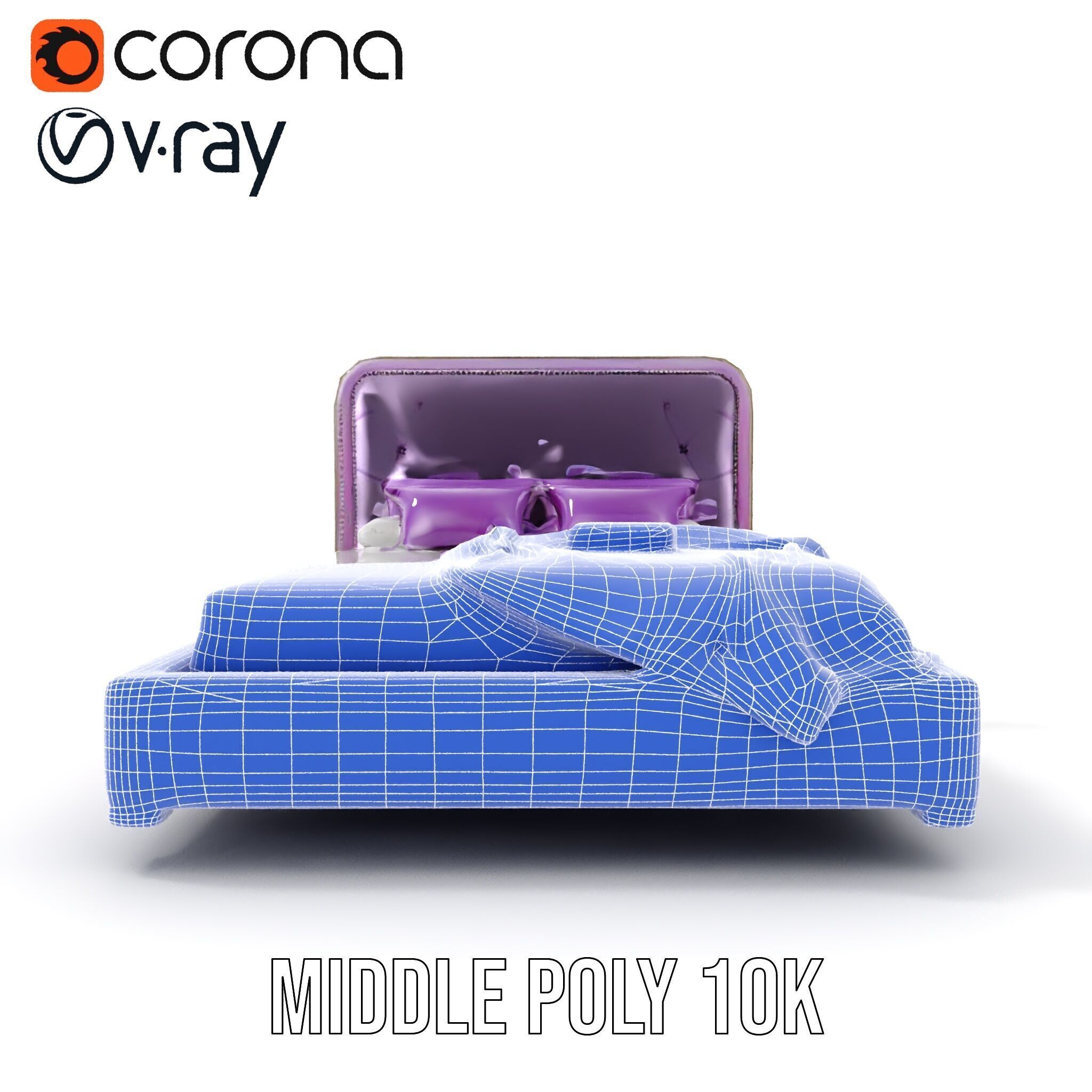 Luxurious Purple Bed Model Pack for Interior Design Low-poly 3D model_31