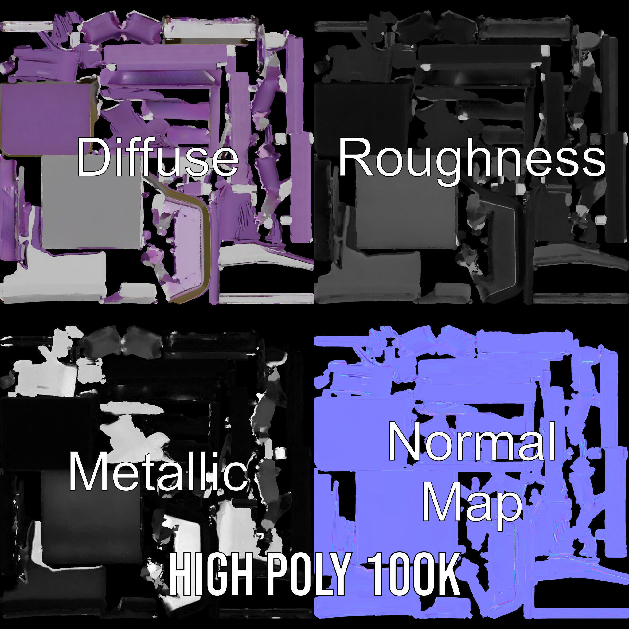 Luxurious Purple Bed Model Pack for Interior Design Low-poly 3D model_3