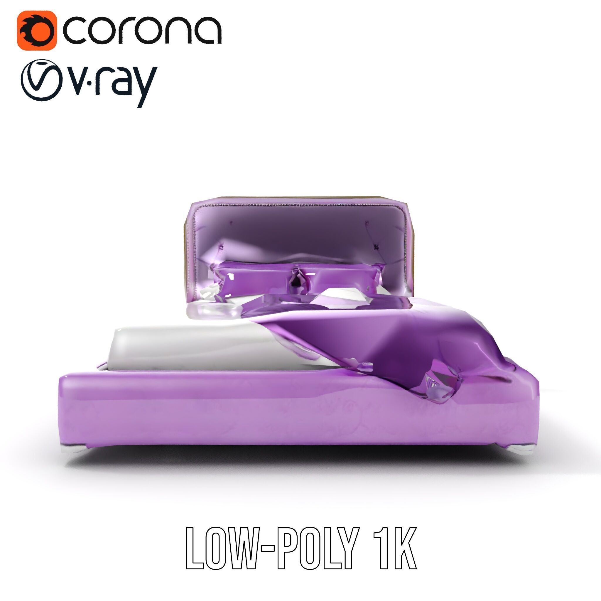 Luxurious Purple Bed Model Pack for Interior Design Low-poly 3D model_16