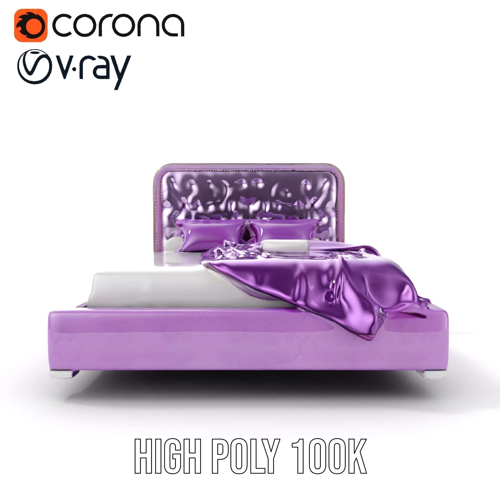 Luxurious Purple Bed Model Pack for Interior Design Low-poly 3D model_19