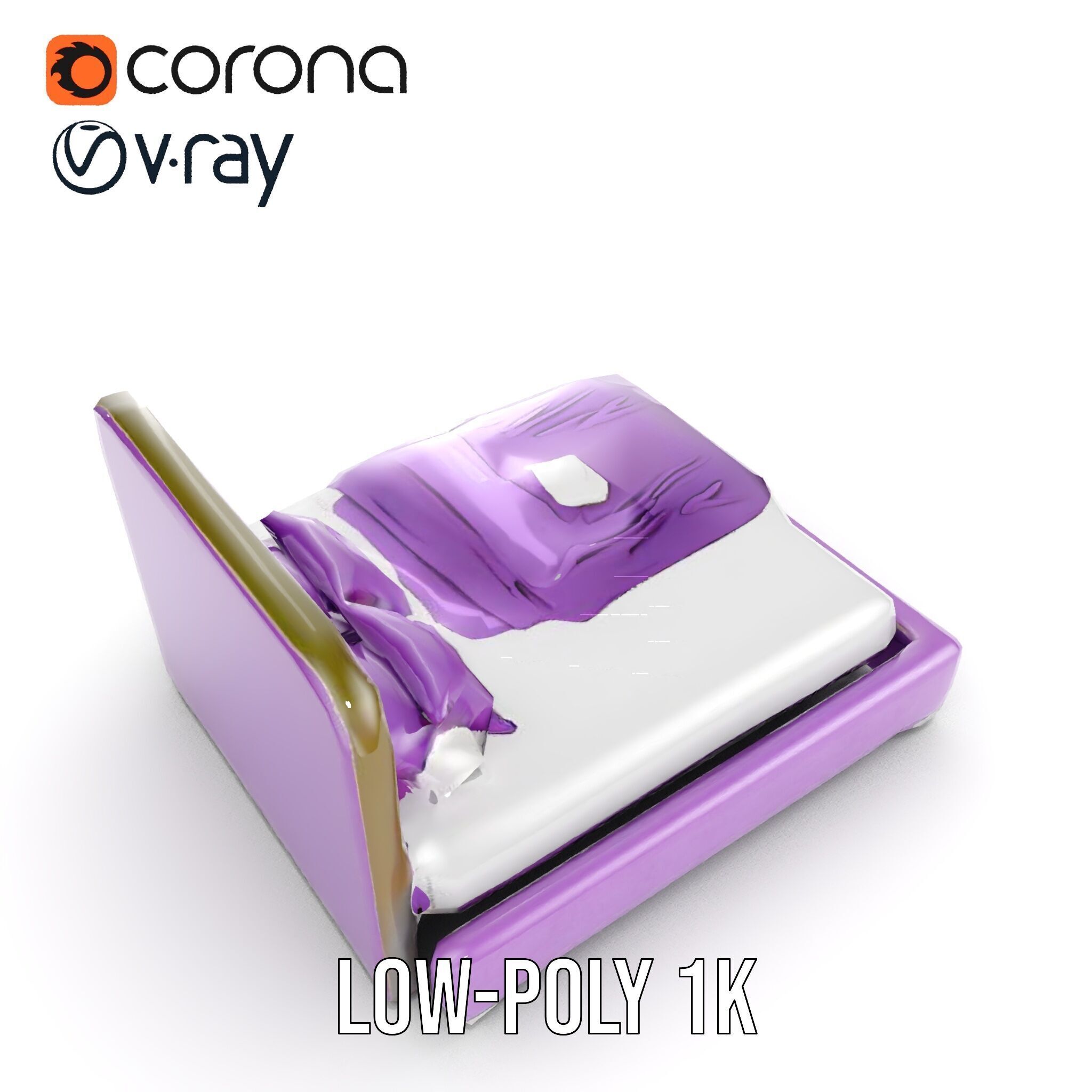 Luxurious Purple Bed Model Pack for Interior Design Low-poly 3D model_10