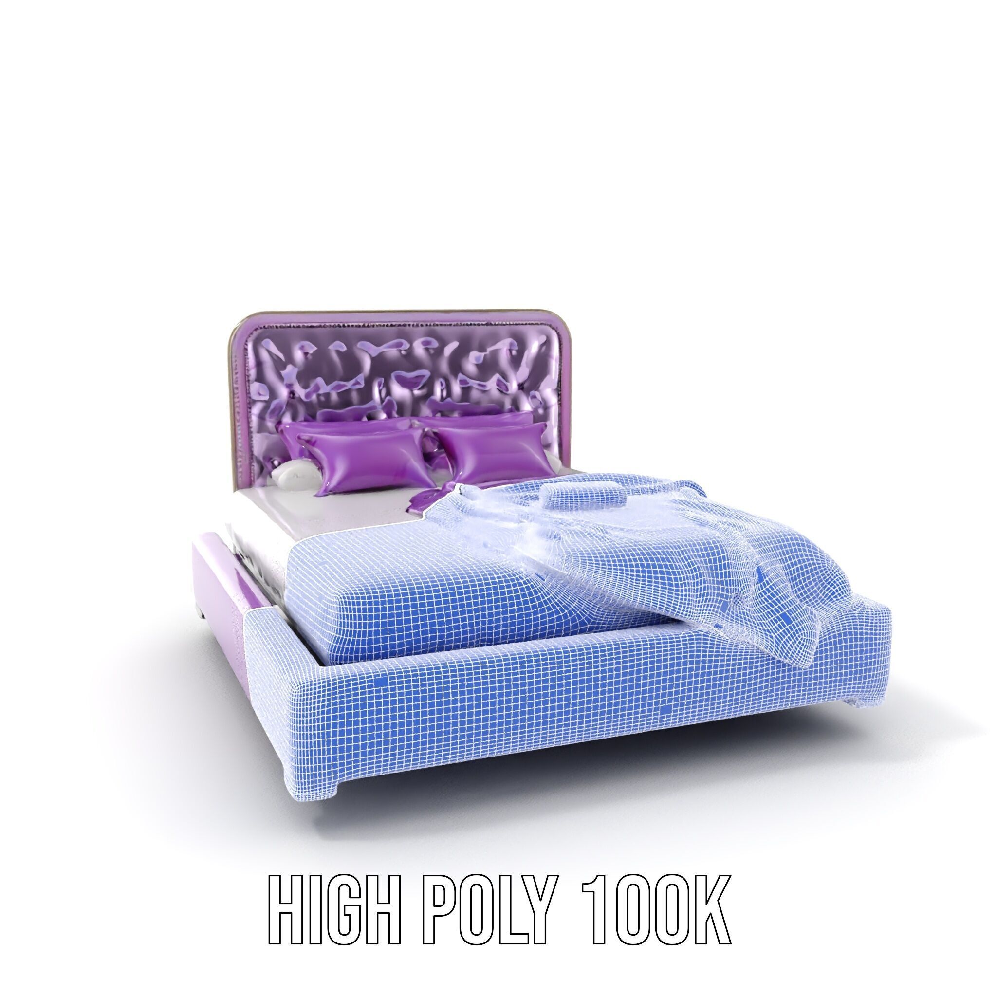 Luxurious Purple Bed Model Pack for Interior Design Low-poly 3D model_4
