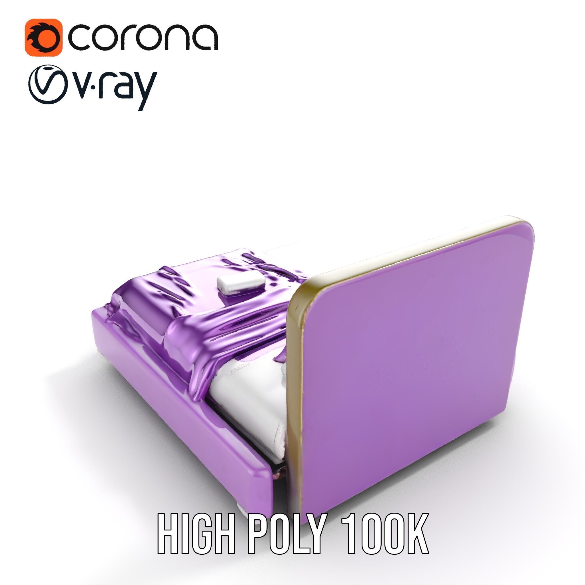 Luxurious Purple Bed Model Pack for Interior Design Low-poly 3D model_22