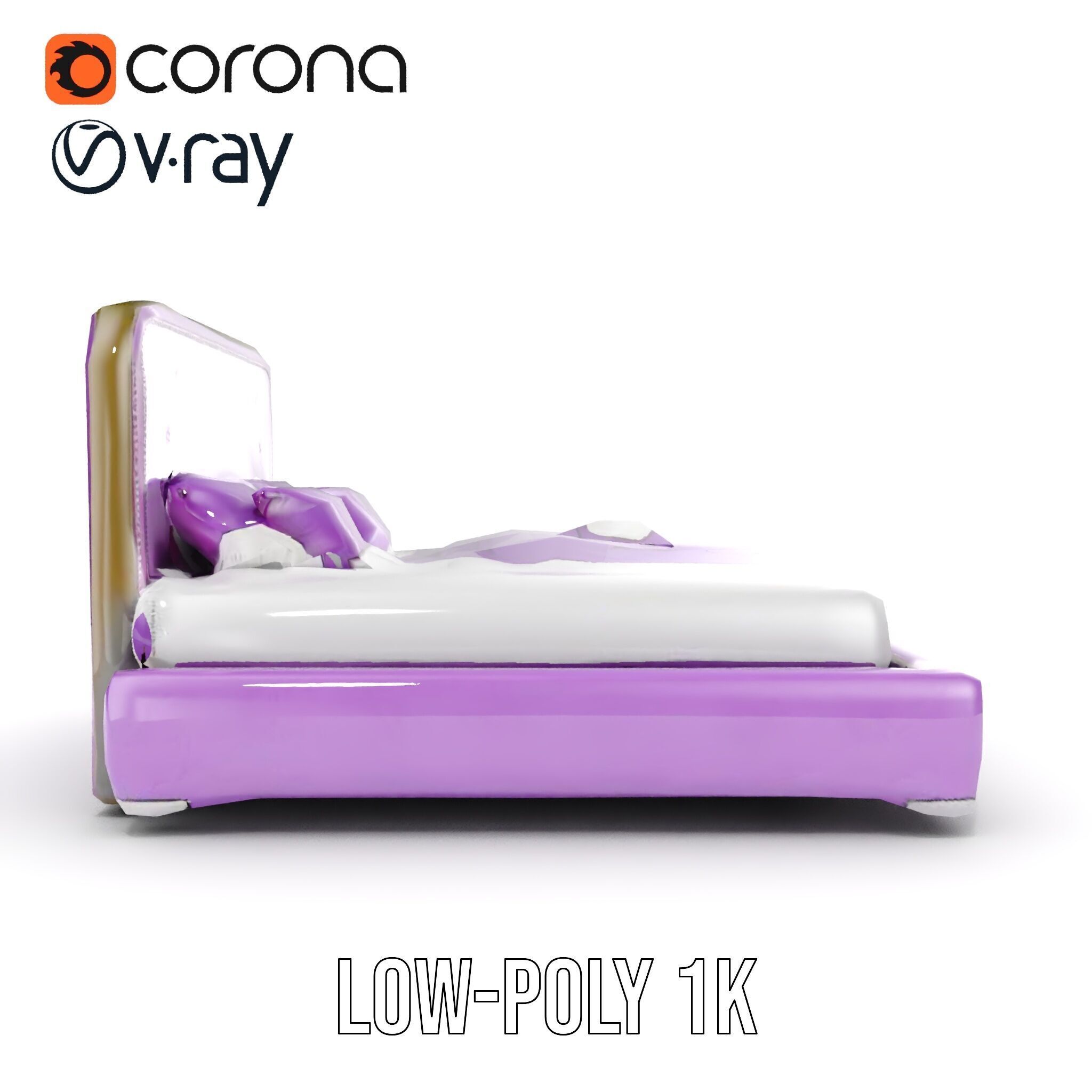 Luxurious Purple Bed Model Pack for Interior Design Low-poly 3D model_24