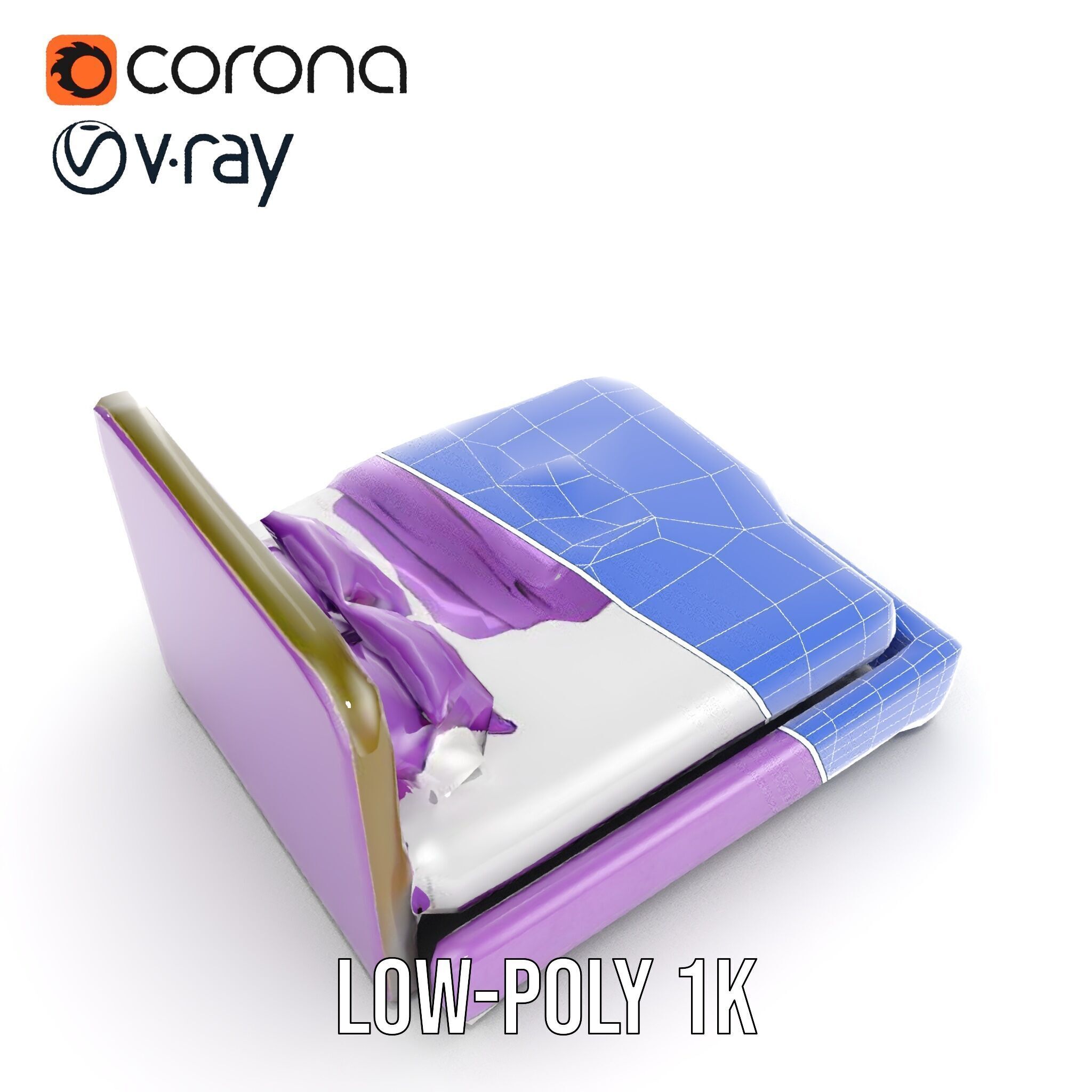 Luxurious Purple Bed Model Pack for Interior Design Low-poly 3D model_29