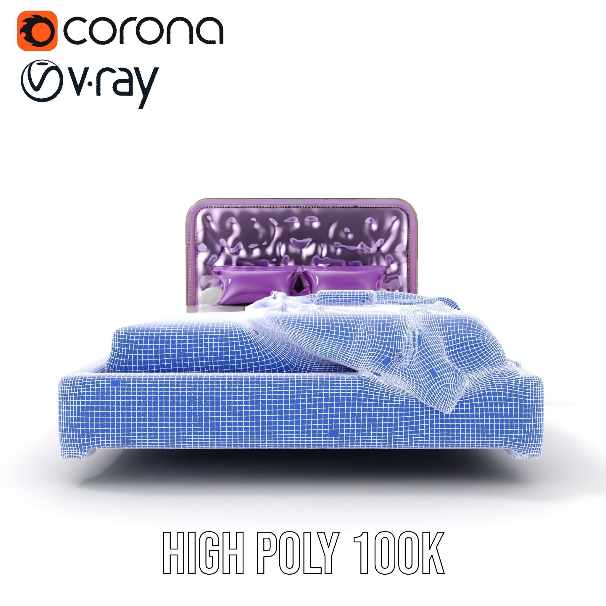 Luxurious Purple Bed Model Pack for Interior Design Low-poly 3D model_37