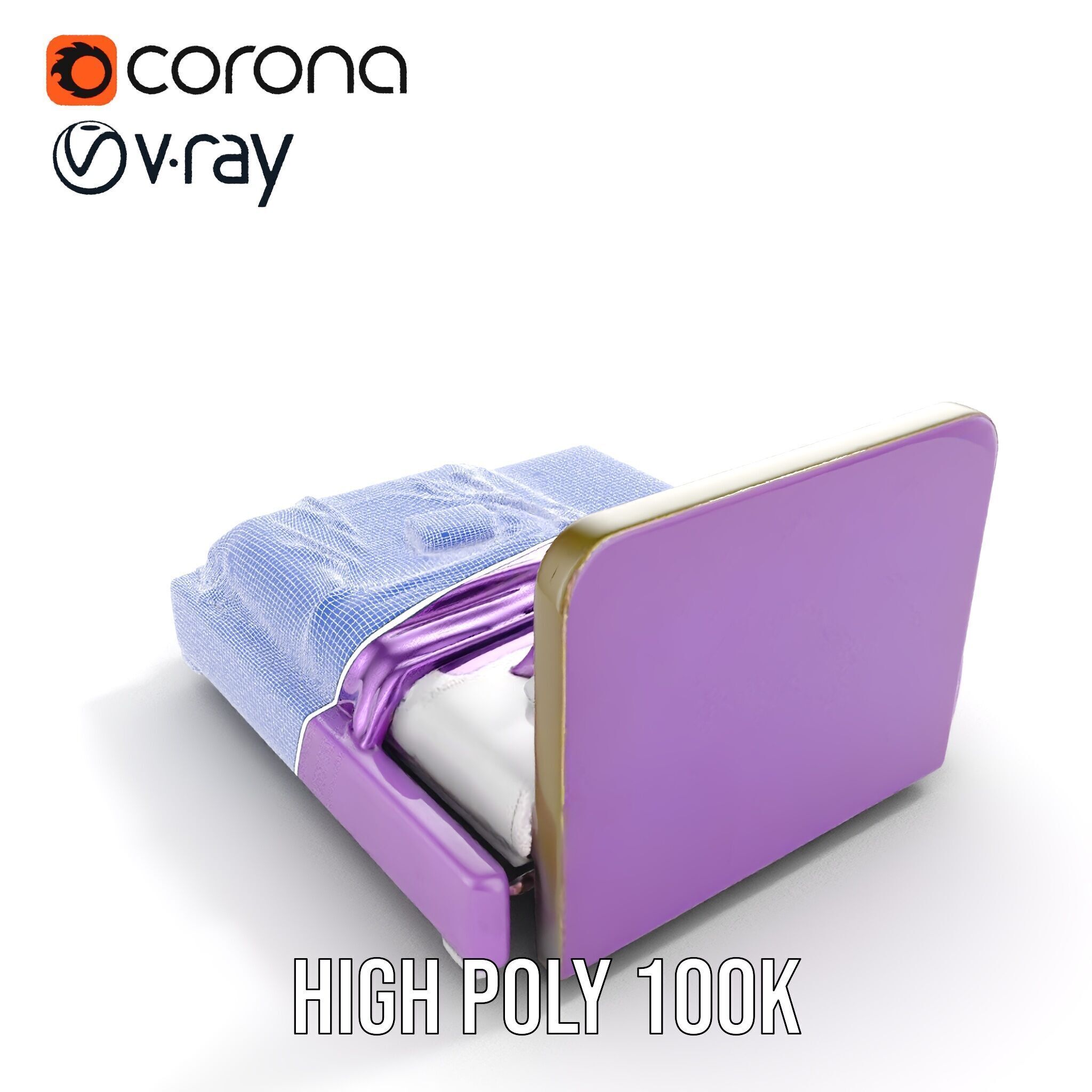 Luxurious Purple Bed Model Pack for Interior Design Low-poly 3D model_33