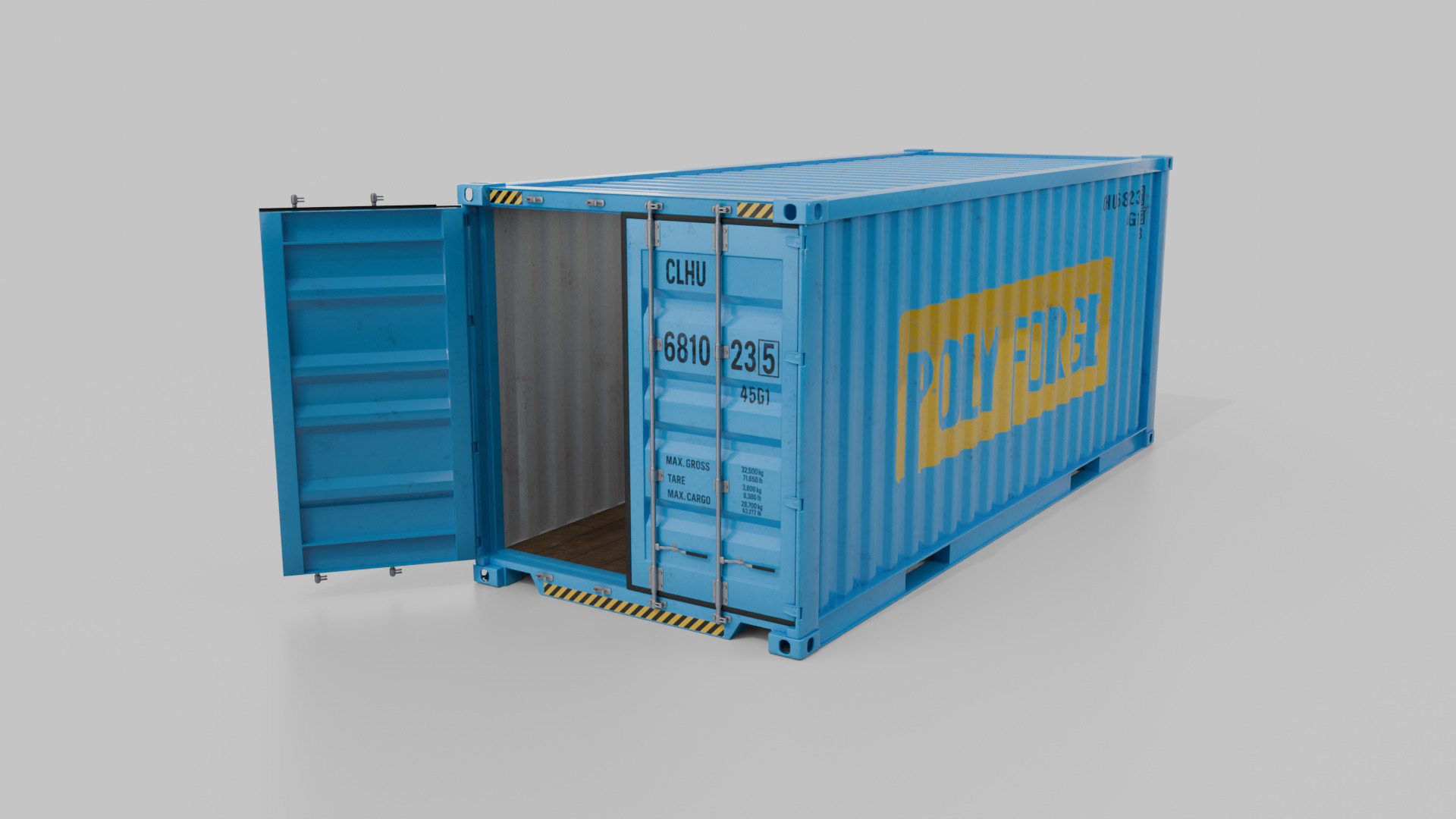 20ft Shipping Container - Customizable - Interior and Exterior Low-poly 3D model_9