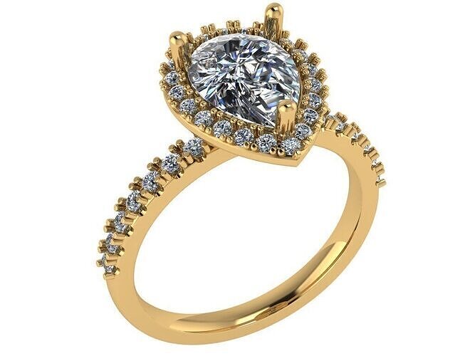 Pear shape halo ring with pave setting along the shank 3D print model