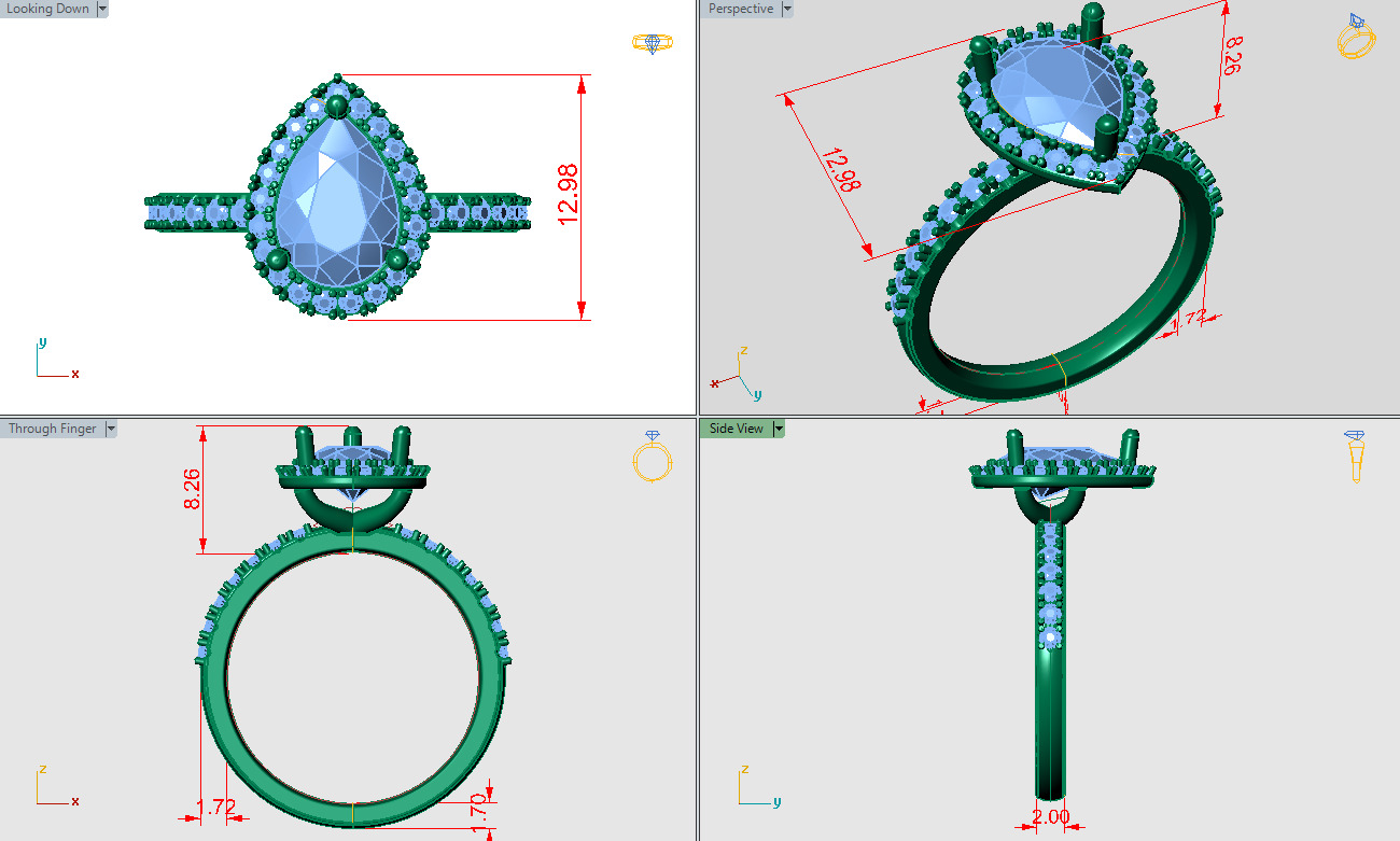 Pear shape halo ring with pave setting along the shank 3D print model_4