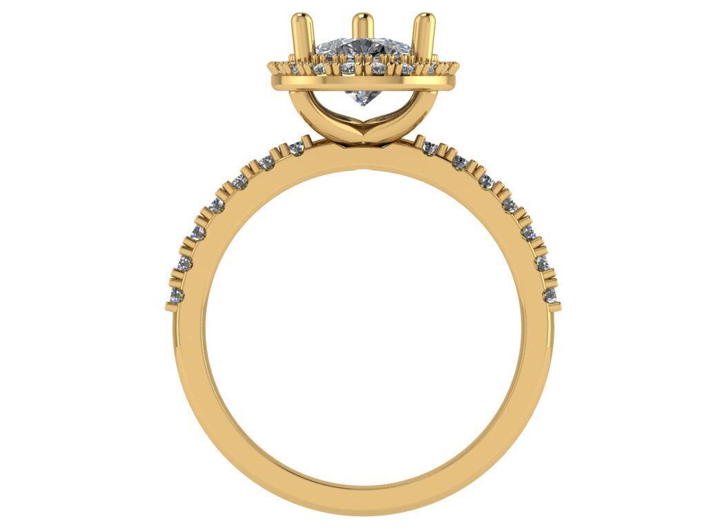 Pear shape halo ring with pave setting along the shank 3D print model_1