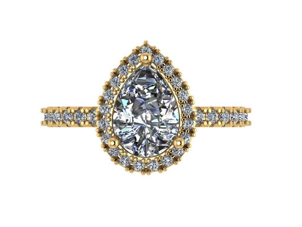Pear shape halo ring with pave setting along the shank 3D print model_2