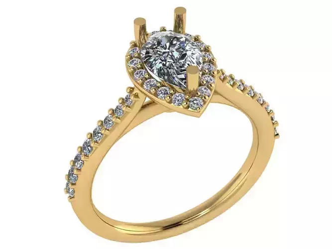 Pear shape halo ring with pave setting on the sides