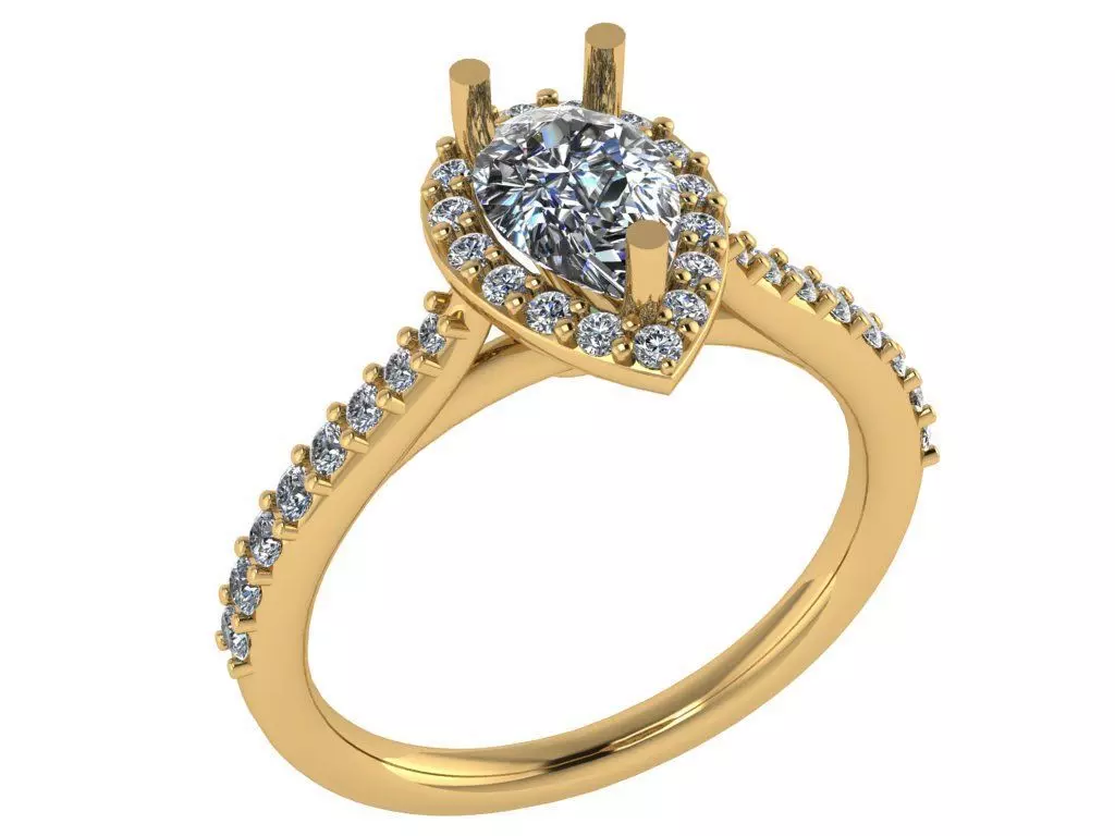 Pear shape halo ring with pave setting on the sides 3D print model_0