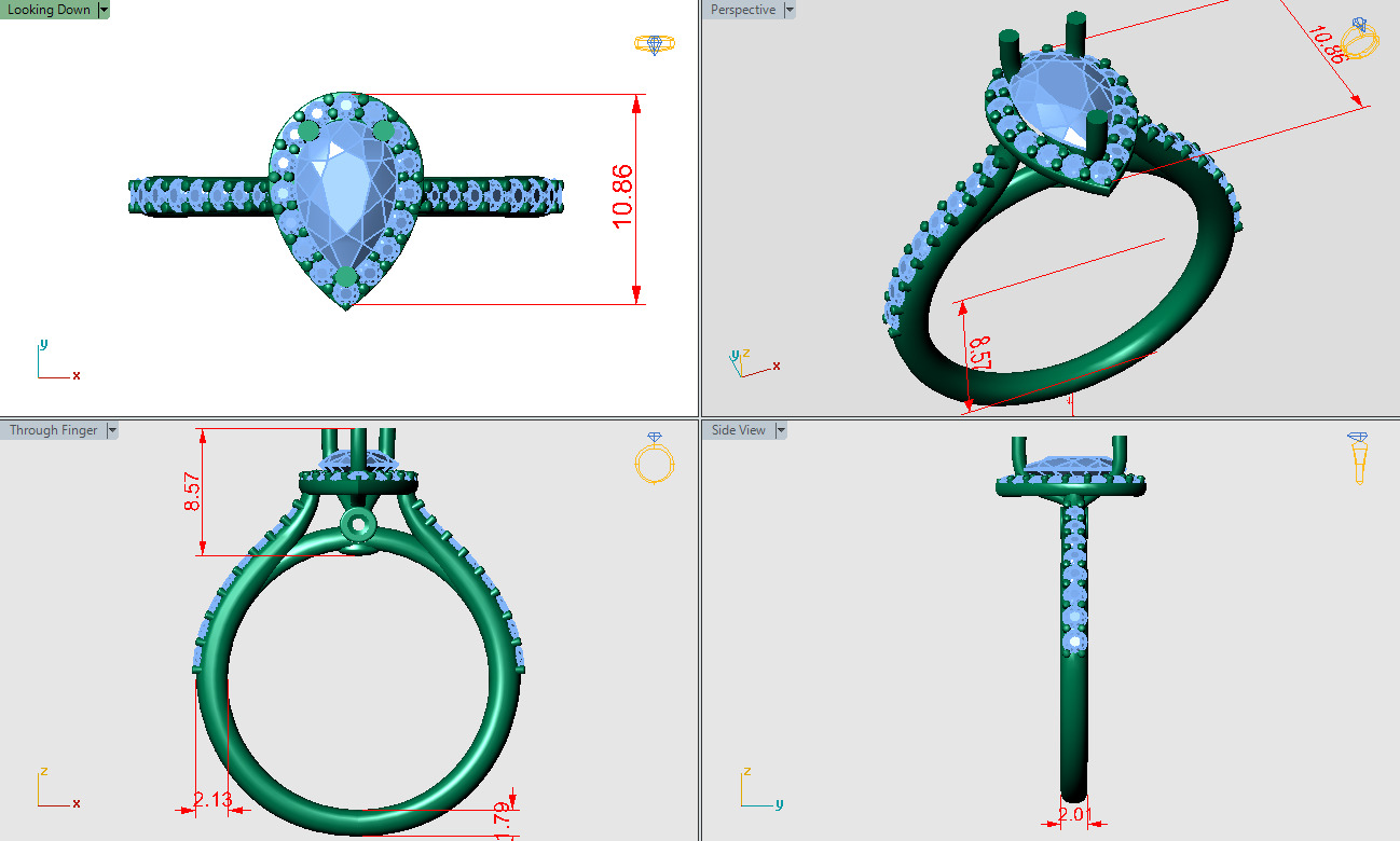 Pear shape halo ring with pave setting on the sides 3D print model_4