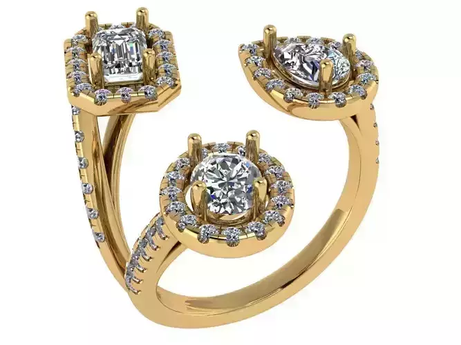 Oval-Emerald-Pear cut halo ring