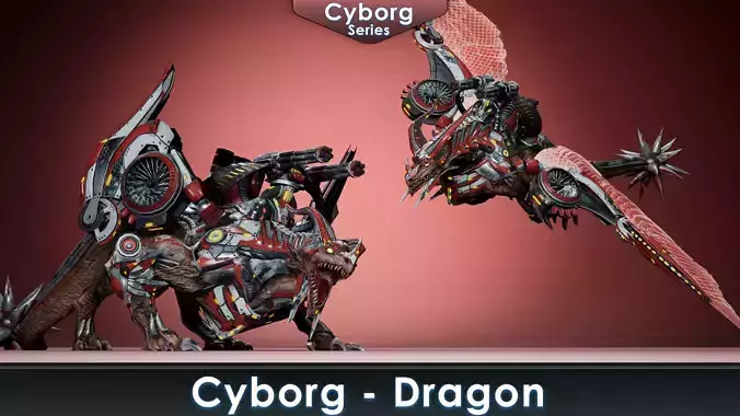 Cyborg Dragon Low-poly 3D model
