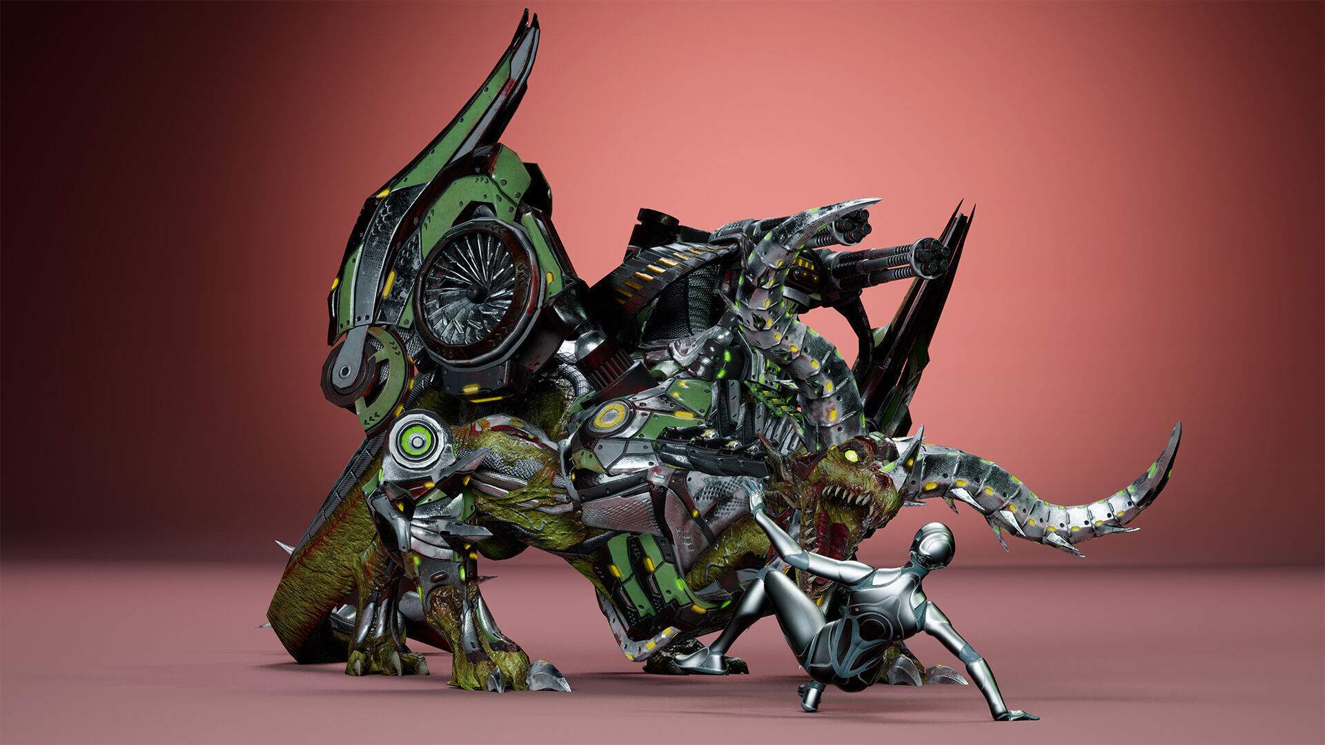 Cyborg Dragon Low-poly 3D model_11