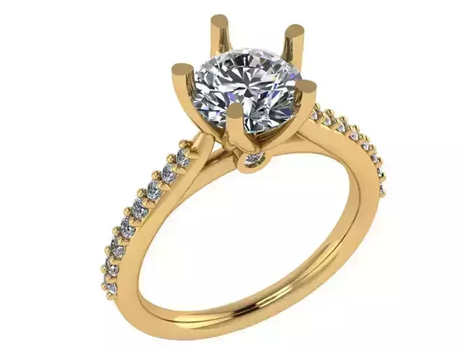 Round shape solitaire ring with pave setting and stone on bridge