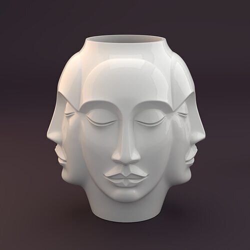 Tetra Visage Planter - 3D Printable Four - Face Sculpture Pot 3D print model