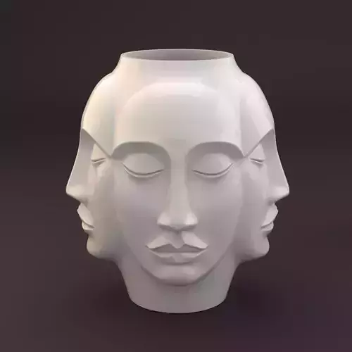 Tetra Visage Planter - 3D Printable Four - Face Sculpture Pot