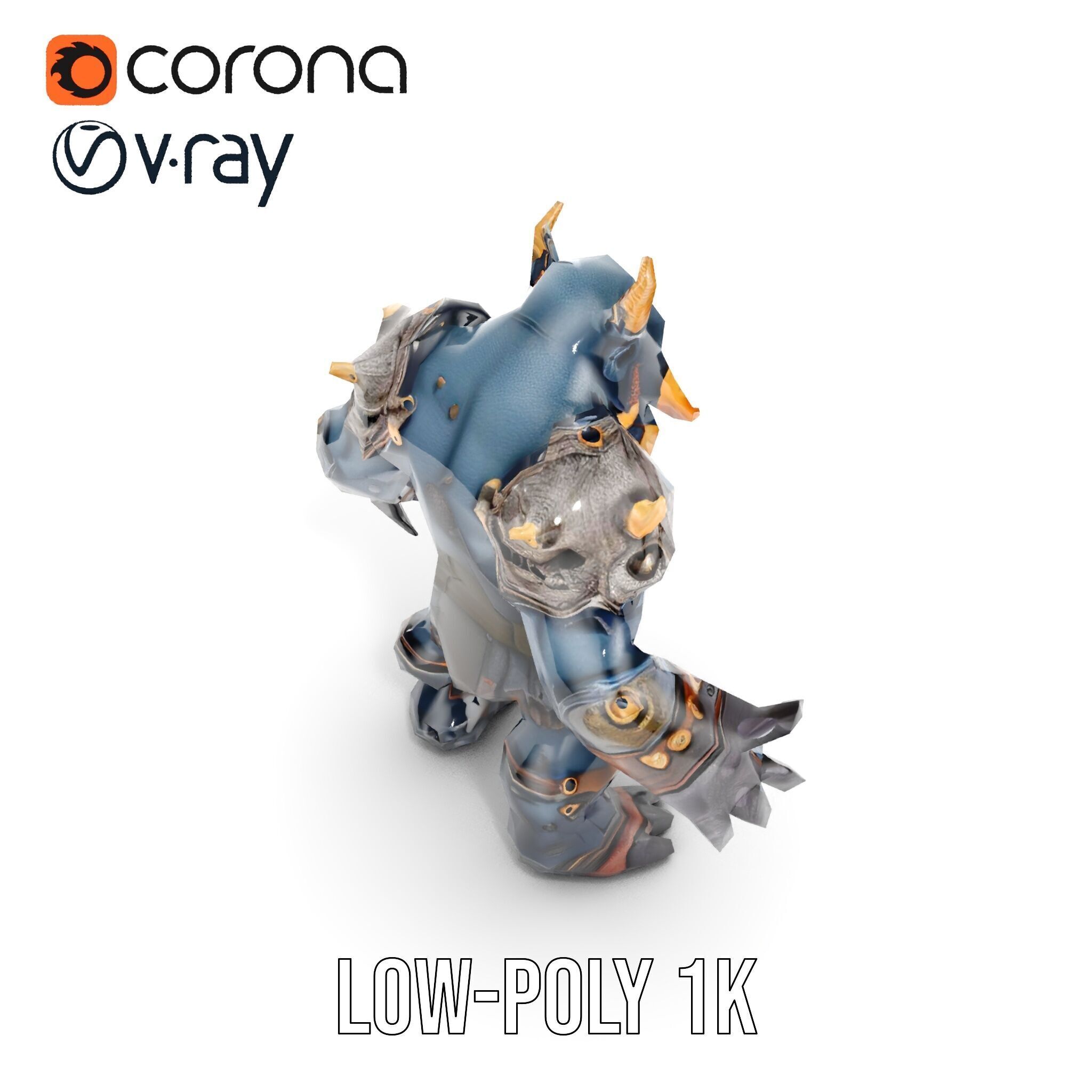 Orc Warlord Rigged and Animated with Skull Armor Low-poly 3D model_7