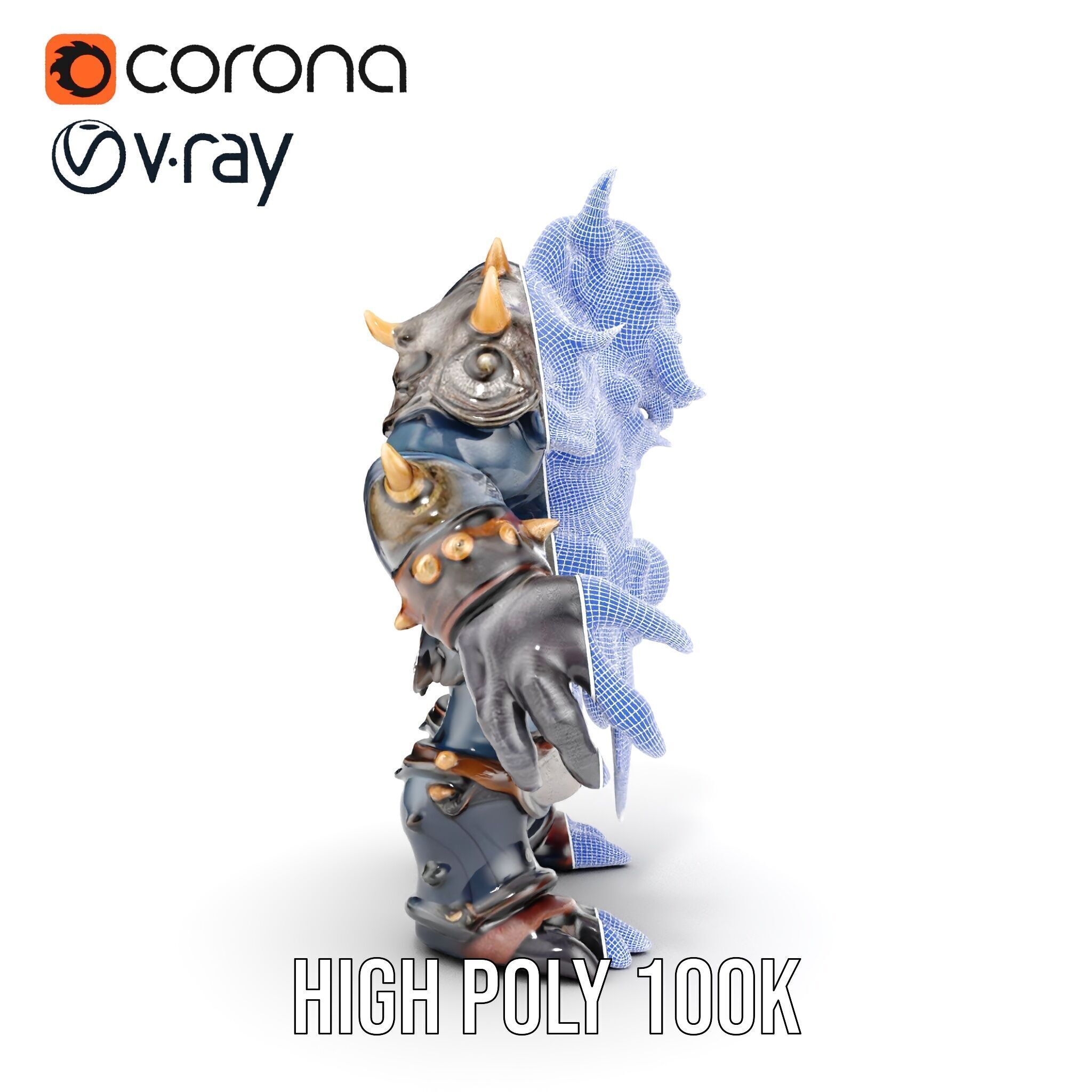 Orc Warlord Rigged and Animated with Skull Armor Low-poly 3D model_37