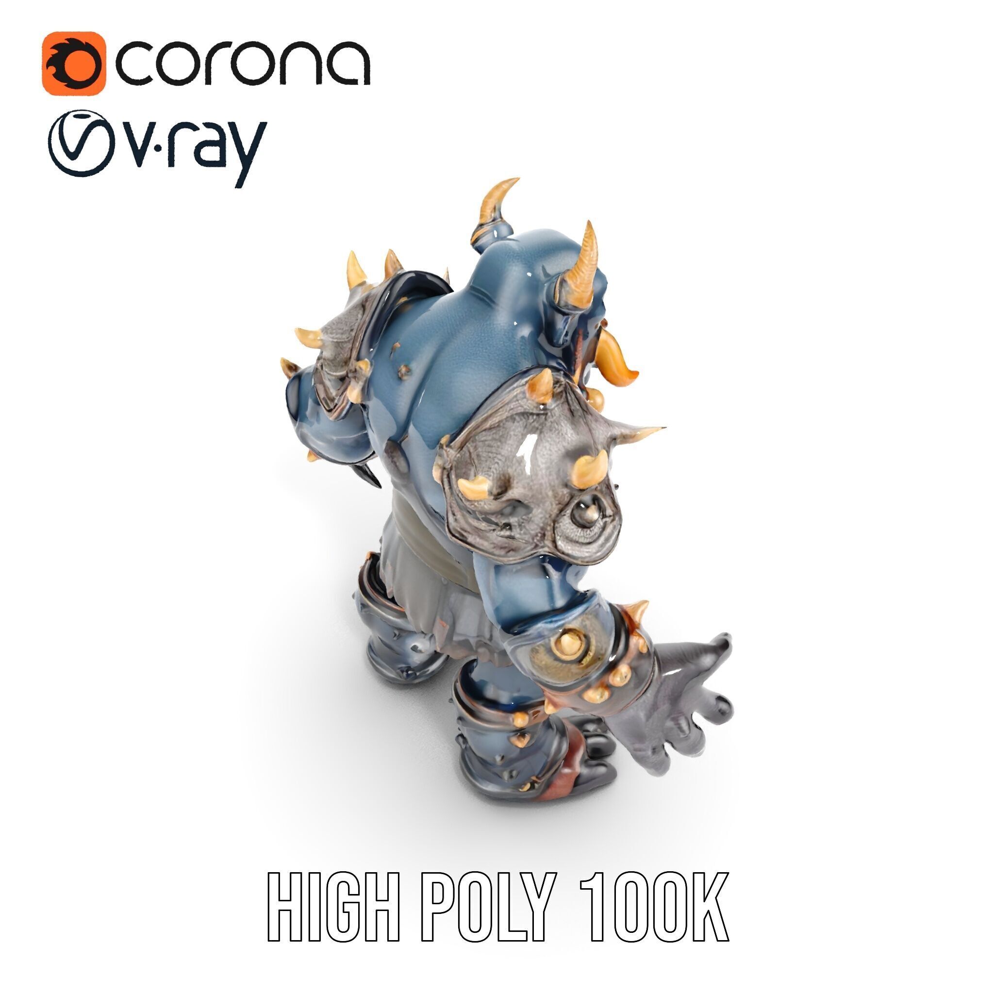 Orc Warlord Rigged and Animated with Skull Armor Low-poly 3D model_30