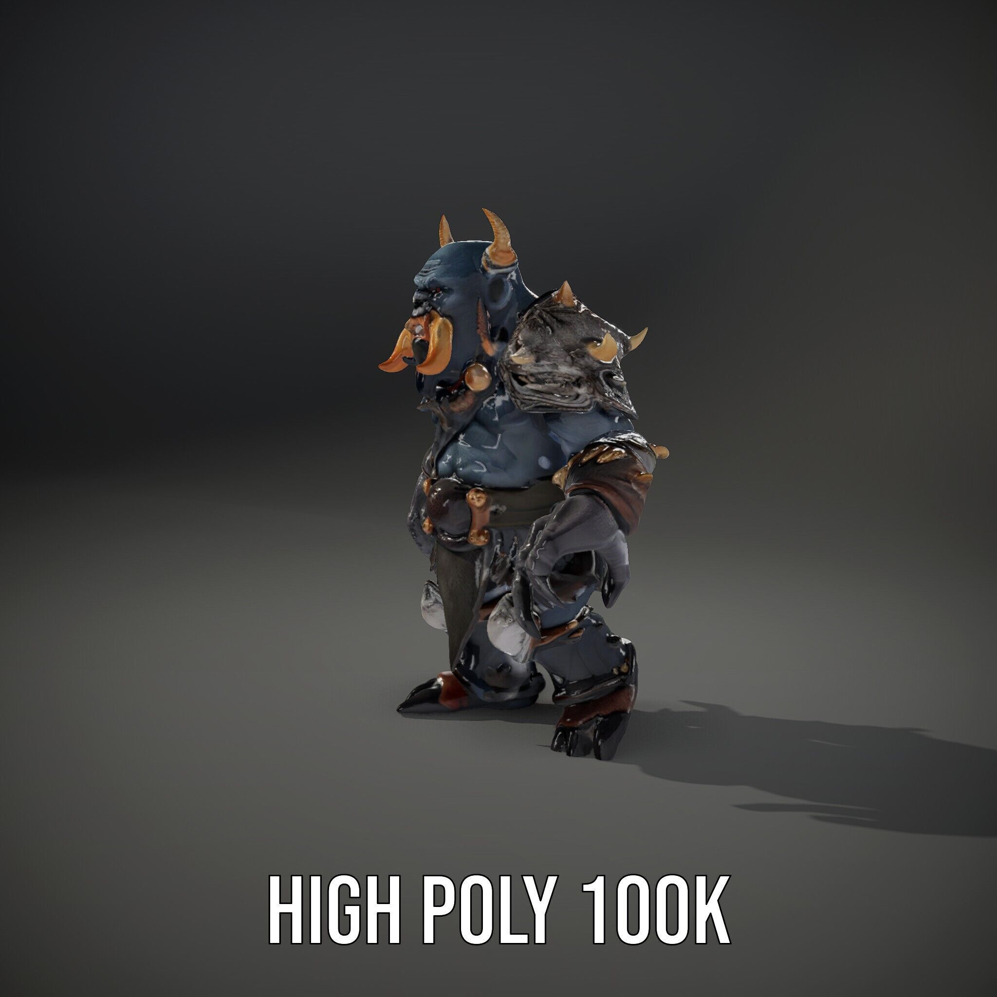 Orc Warlord Rigged and Animated with Skull Armor Low-poly 3D model_8