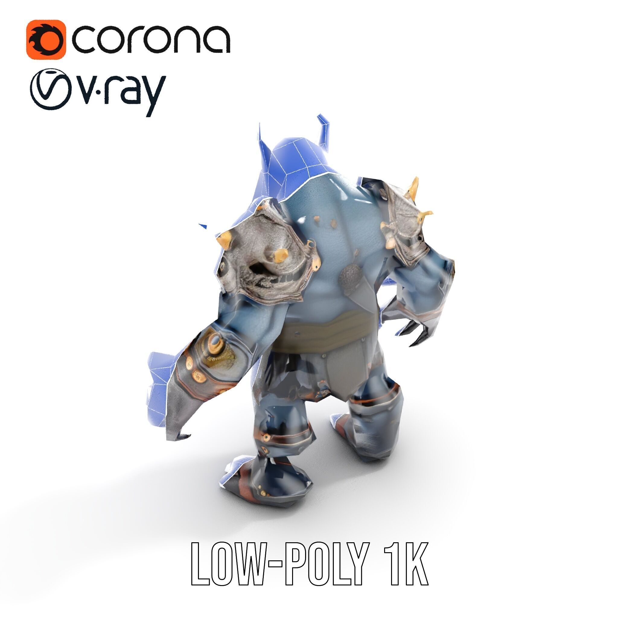 Orc Warlord Rigged and Animated with Skull Armor Low-poly 3D model_26