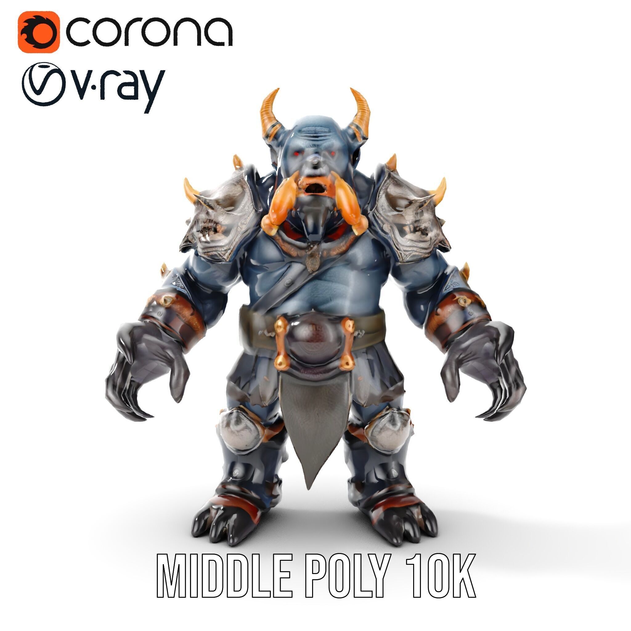 Orc Warlord Rigged and Animated with Skull Armor Low-poly 3D model_22