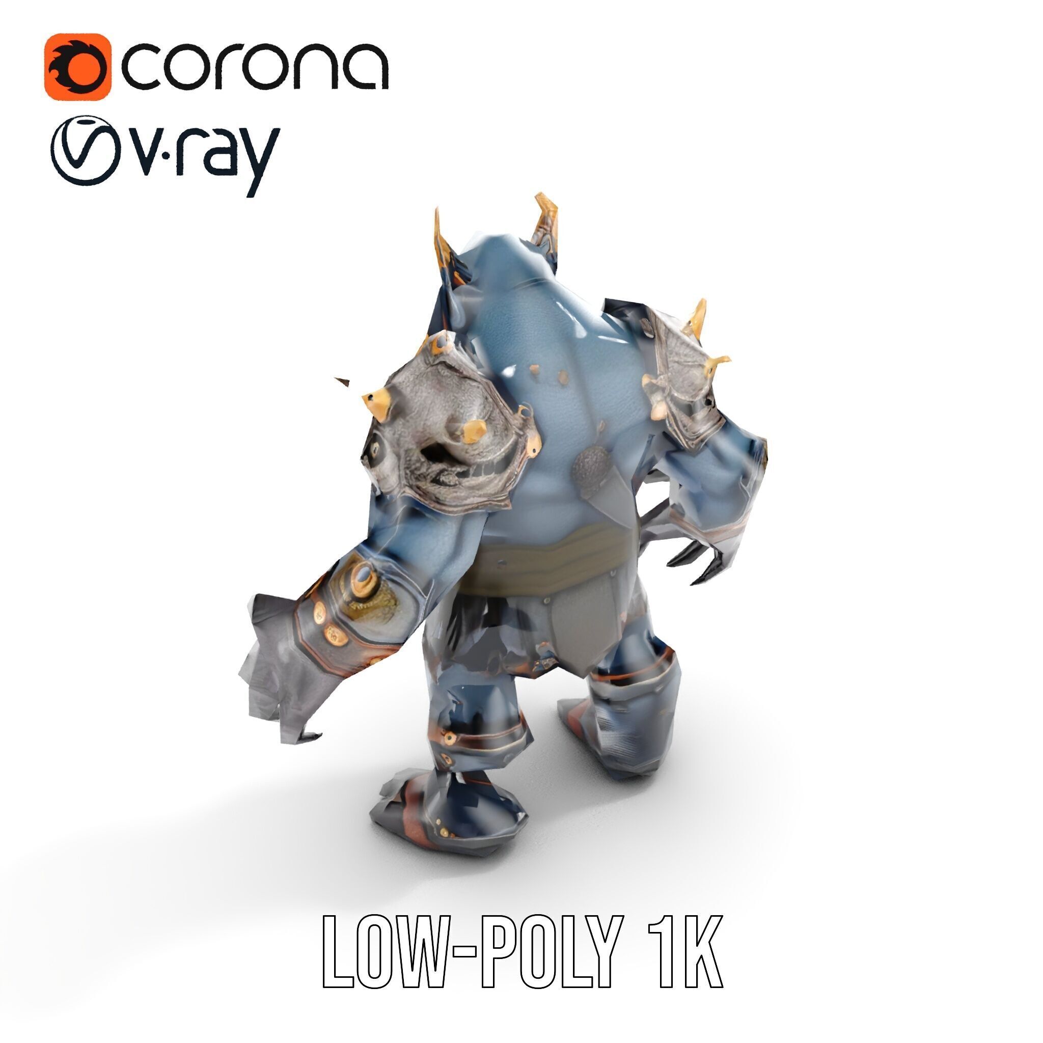 Orc Warlord Rigged and Animated with Skull Armor Low-poly 3D model_18