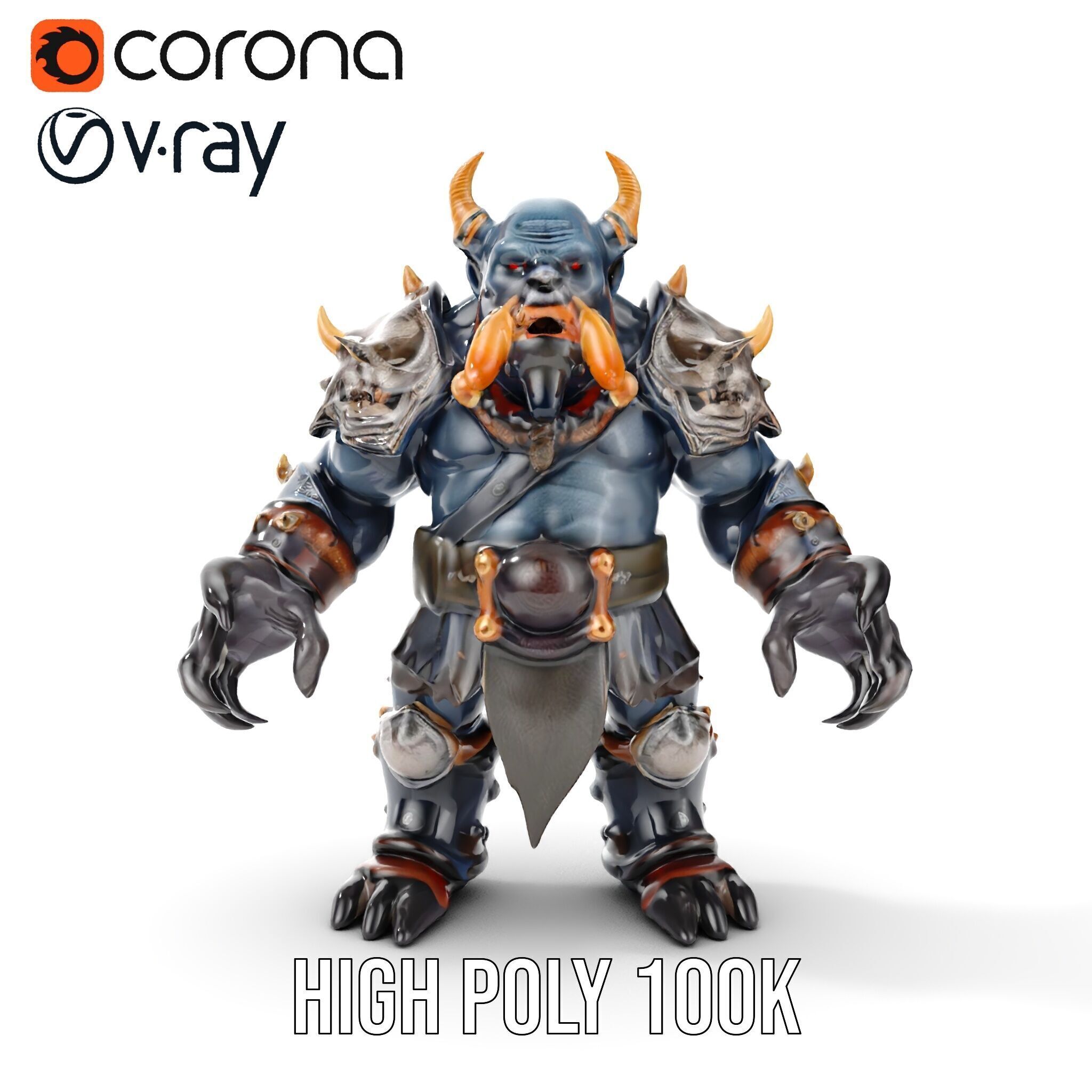 Orc Warlord Rigged and Animated with Skull Armor Low-poly 3D model_24
