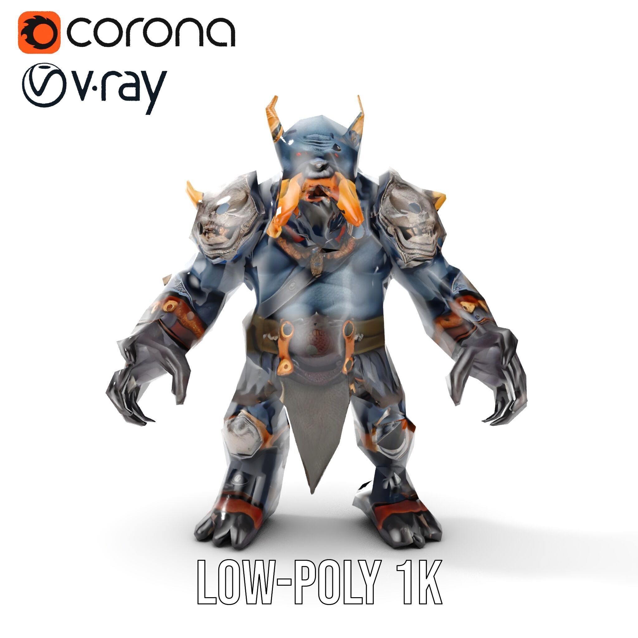 Orc Warlord Rigged and Animated with Skull Armor Low-poly 3D model_16