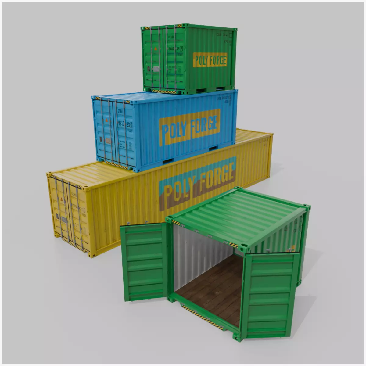 Shipping Containers Set - Customizable - Interior and Exterior 3D Model Collection_0