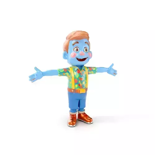 Blue Cartoon Boy Character Rigged and Animated