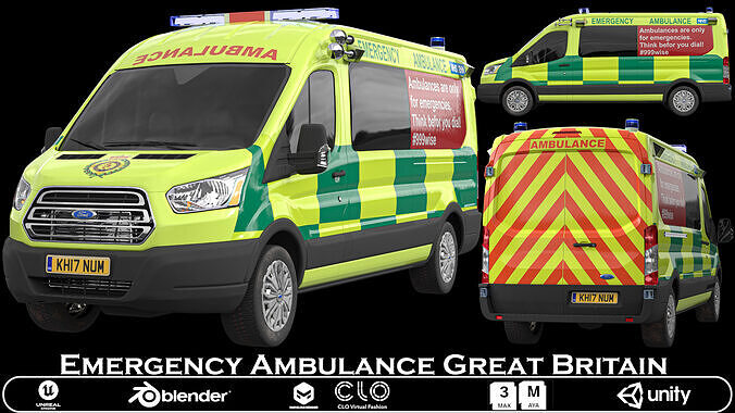 Emergency Ambulance   Great Britain Game-Ready 3D Model Low-poly 3D model