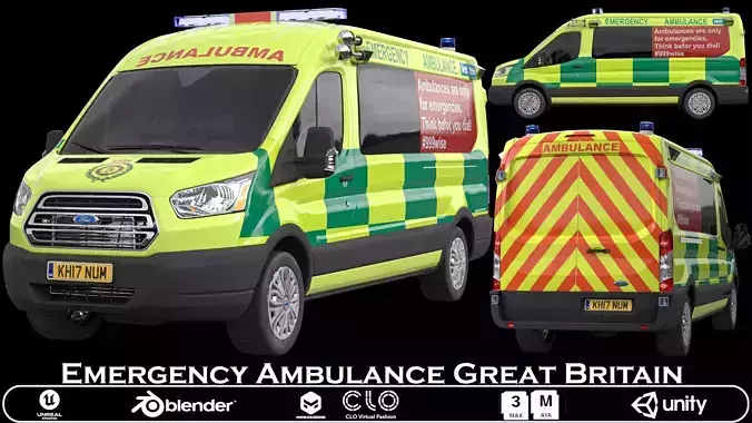 Emergency Ambulance Great Britain Game-Ready 3D Model Low-poly 3D model Emergency Ambulance Great Britain Game-Ready 3D Model Low-poly 3D model