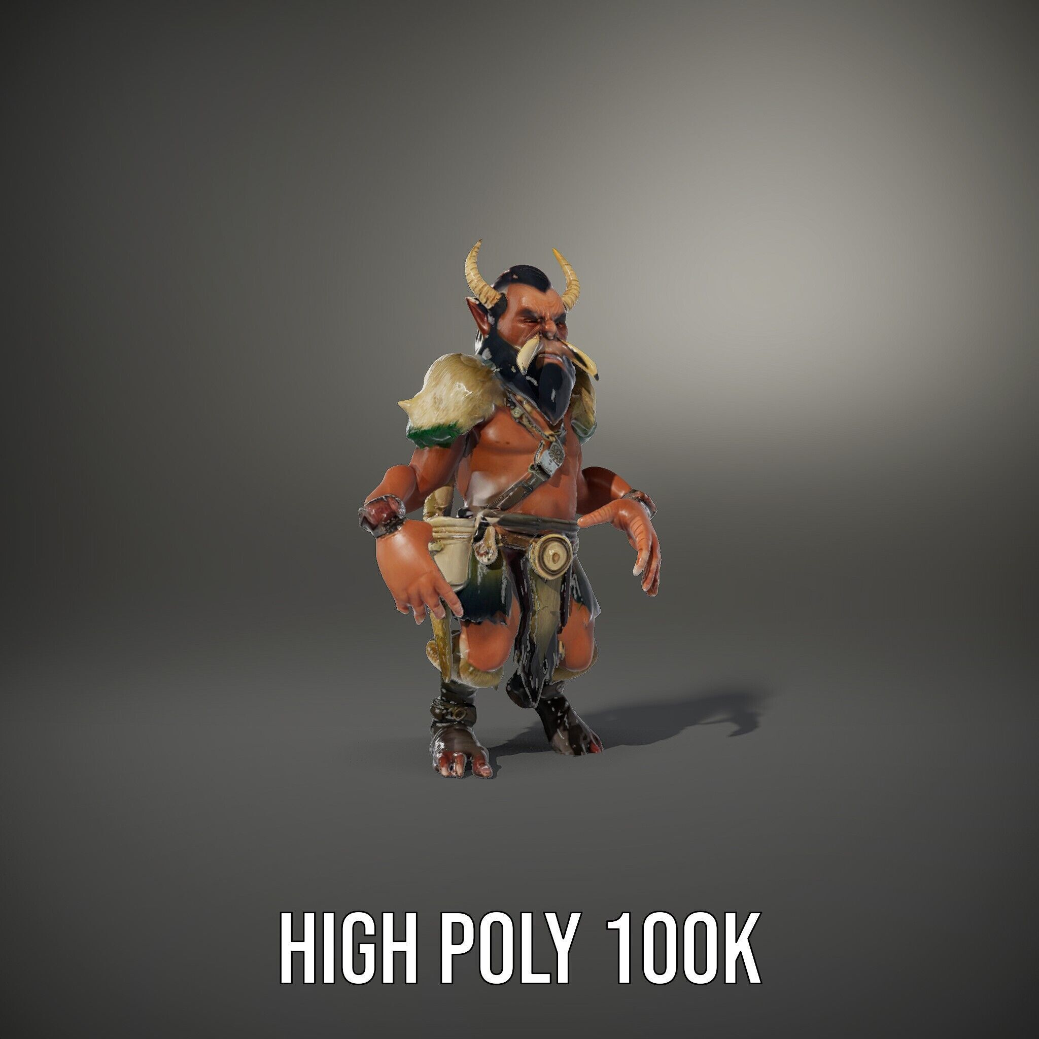 Horned Warrior Dwarf Rigged and Animated D Character Model Low-poly 3D model_8