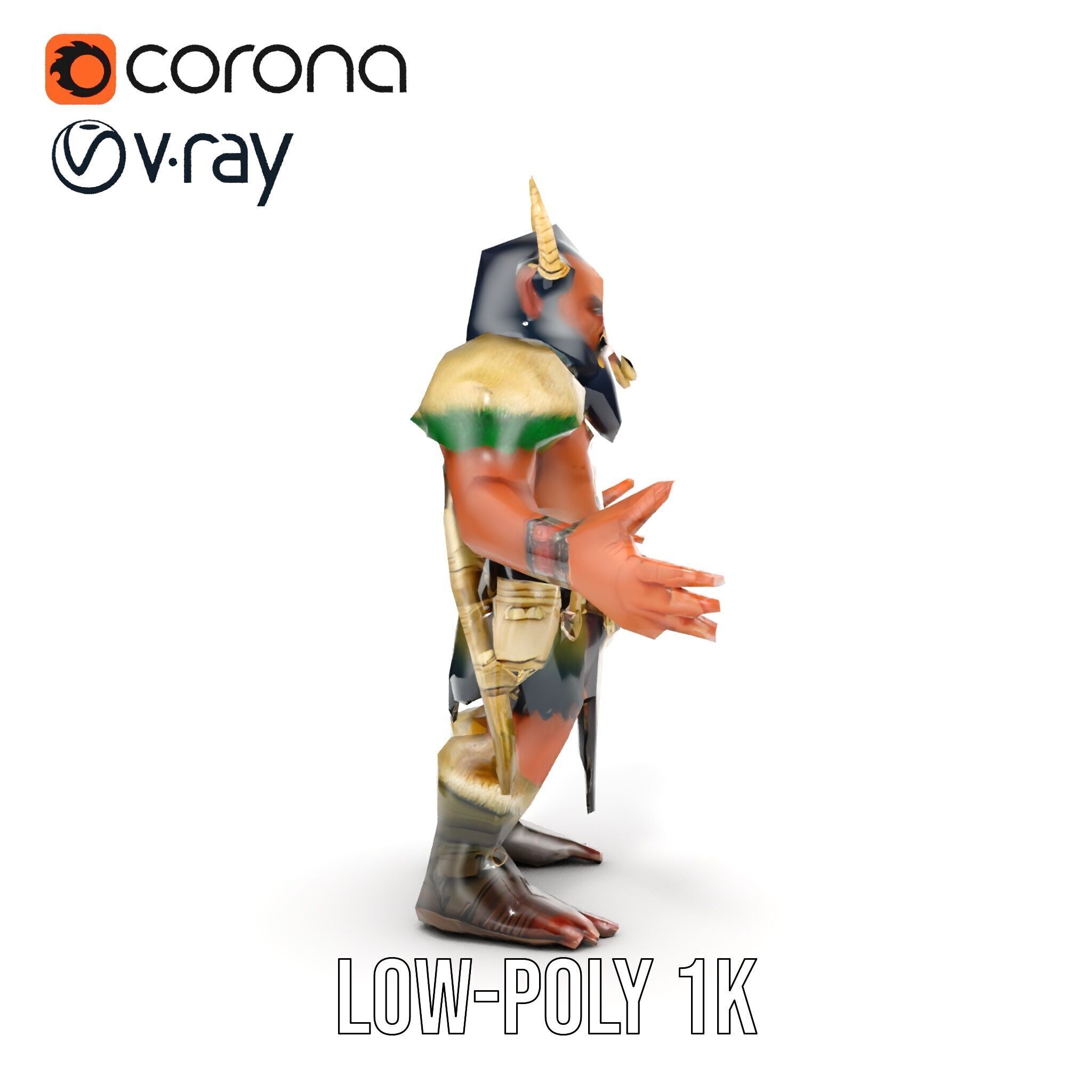 Horned Warrior Dwarf Rigged and Animated D Character Model Low-poly 3D model_26