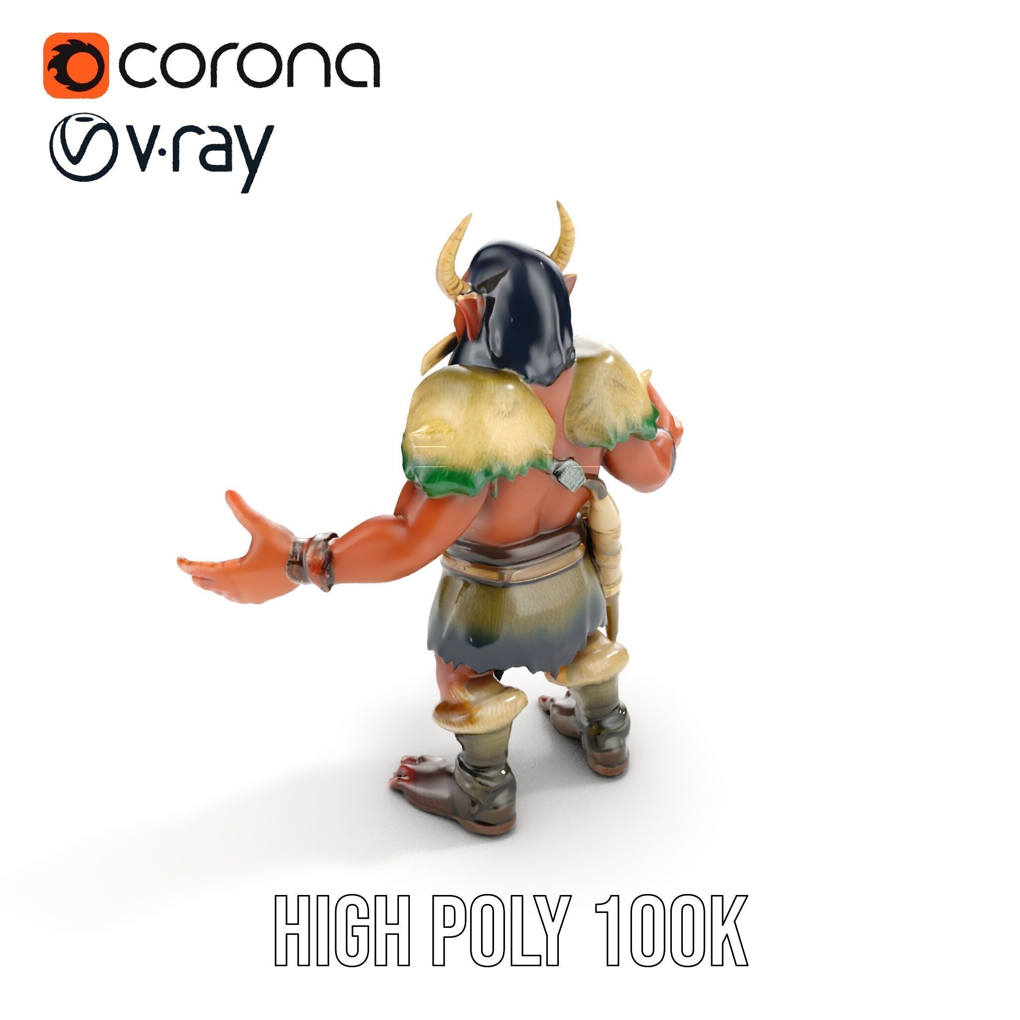 Horned Warrior Dwarf Rigged and Animated D Character Model Low-poly 3D model_27