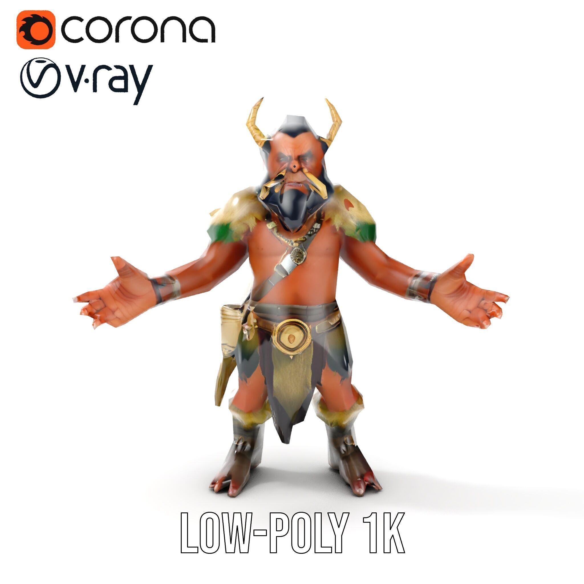 Horned Warrior Dwarf Rigged and Animated D Character Model Low-poly 3D model_10
