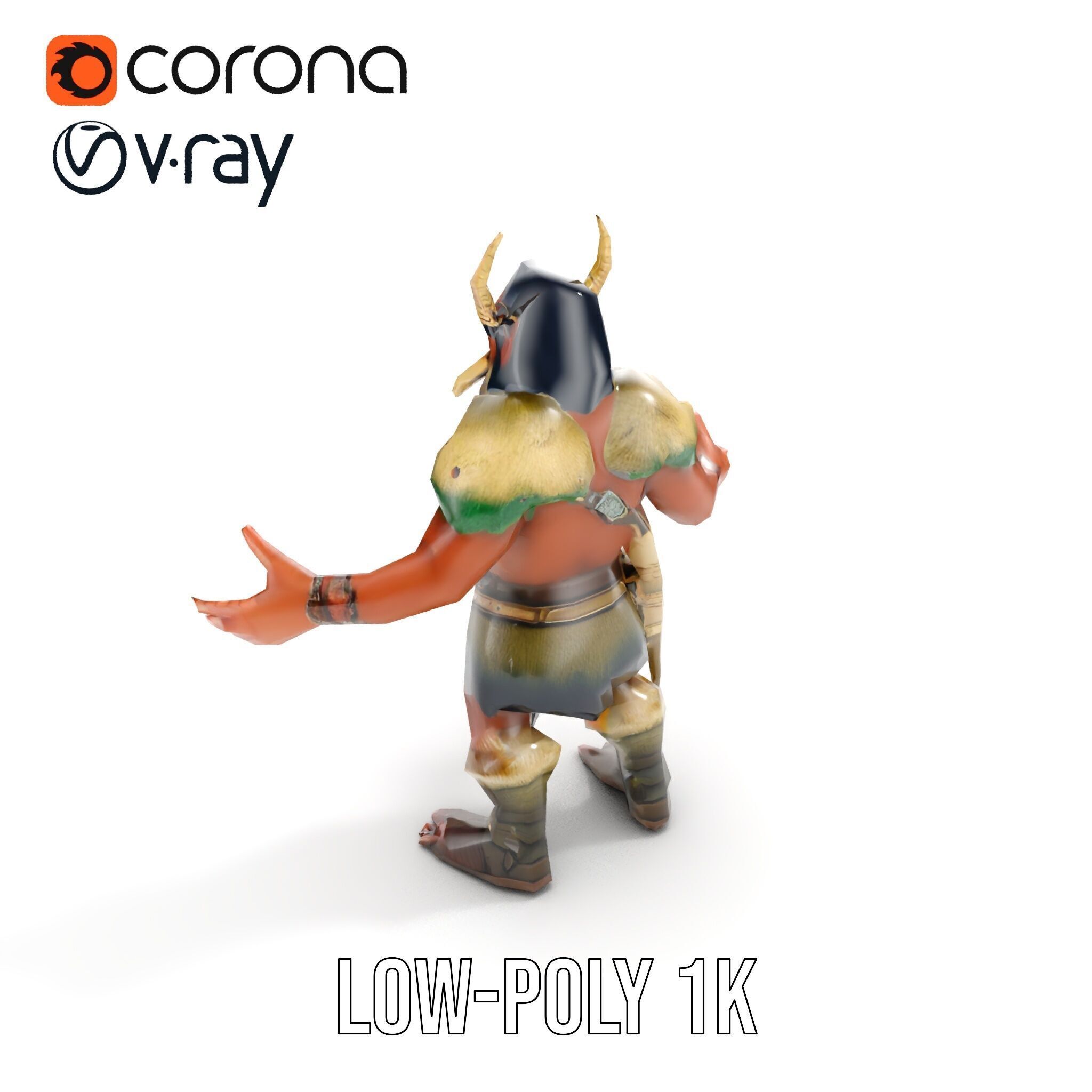 Horned Warrior Dwarf Rigged and Animated D Character Model Low-poly 3D model_23