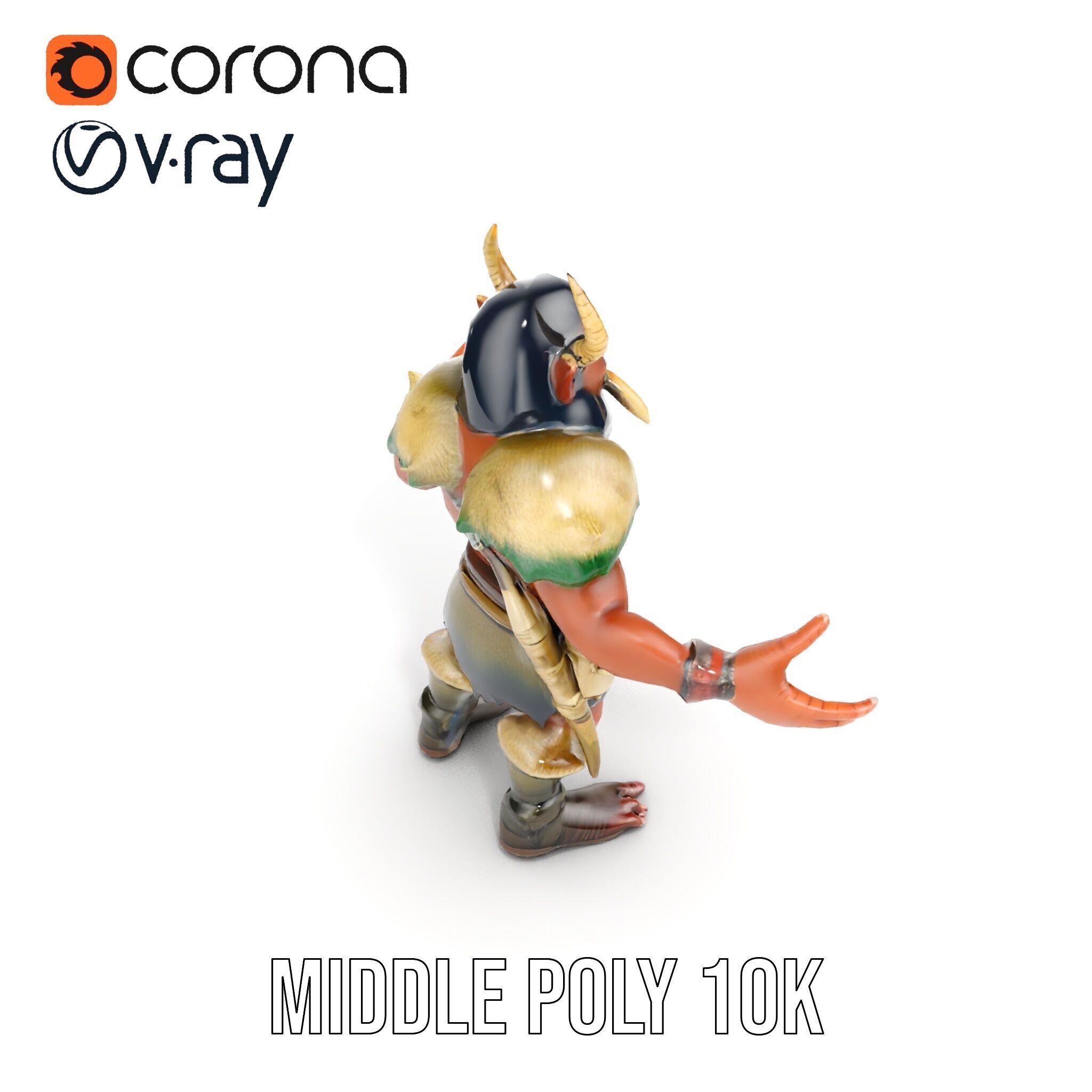 Horned Warrior Dwarf Rigged and Animated D Character Model Low-poly 3D model_22