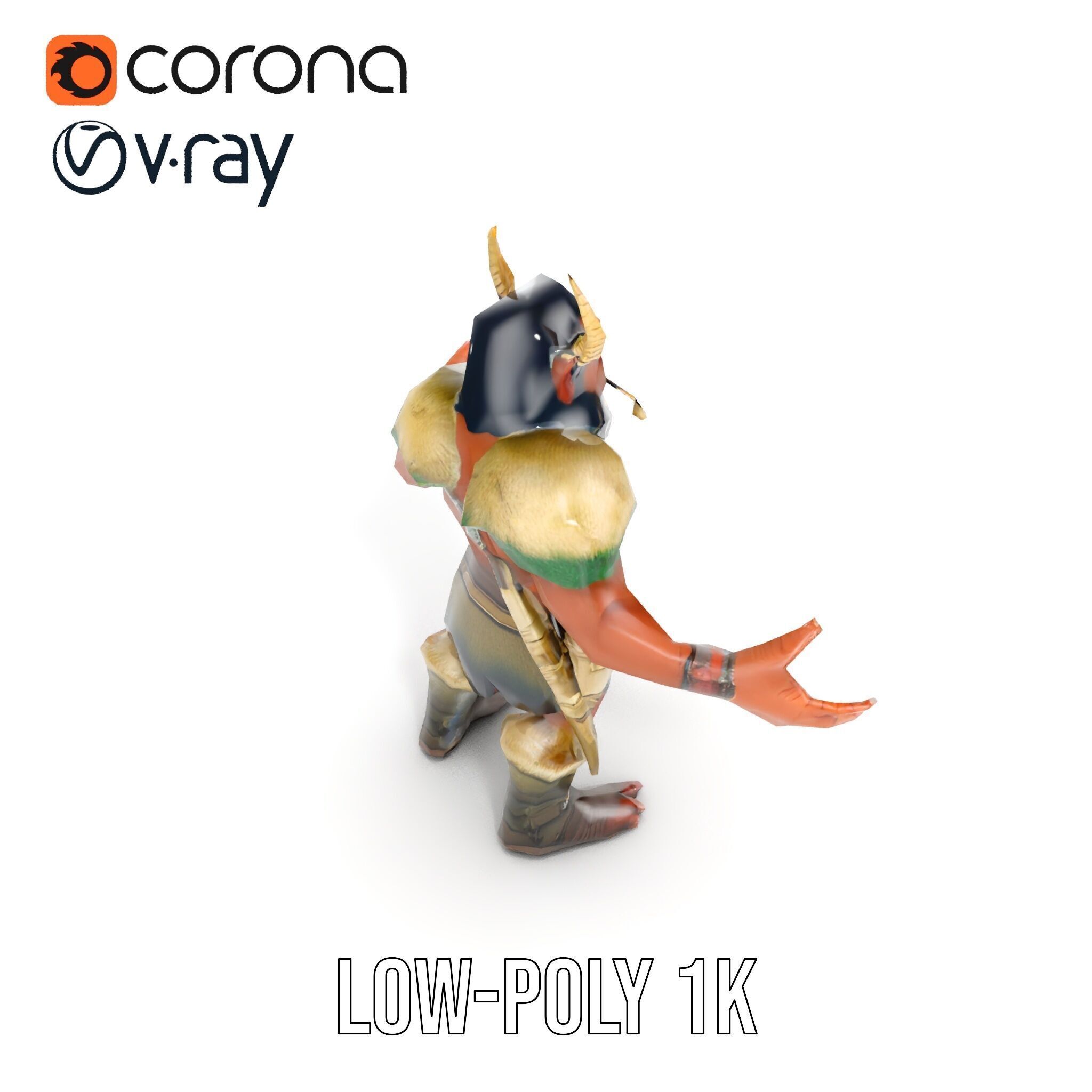 Horned Warrior Dwarf Rigged and Animated D Character Model Low-poly 3D model_16