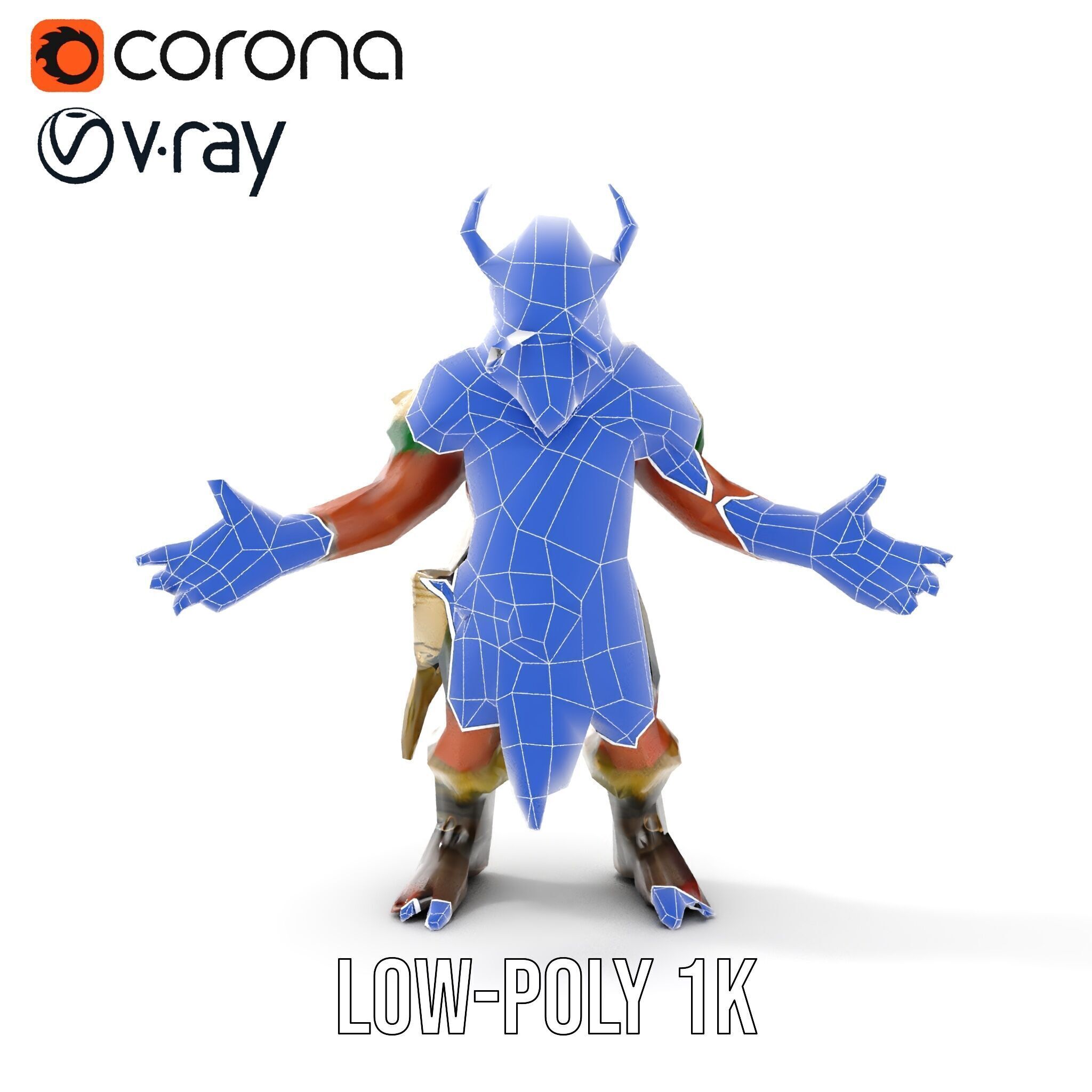 Horned Warrior Dwarf Rigged and Animated D Character Model Low-poly 3D model_18