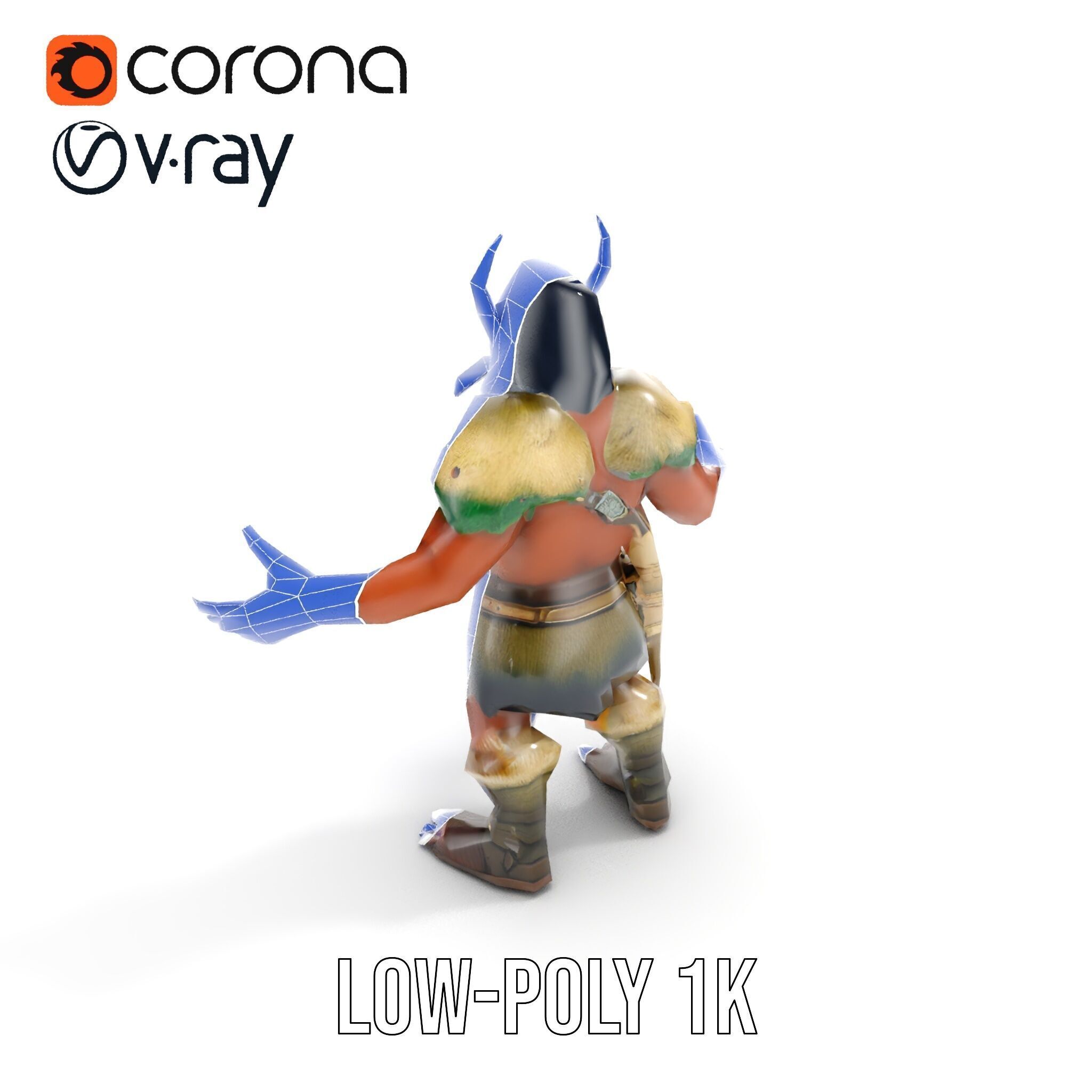 Horned Warrior Dwarf Rigged and Animated D Character Model Low-poly 3D model_29